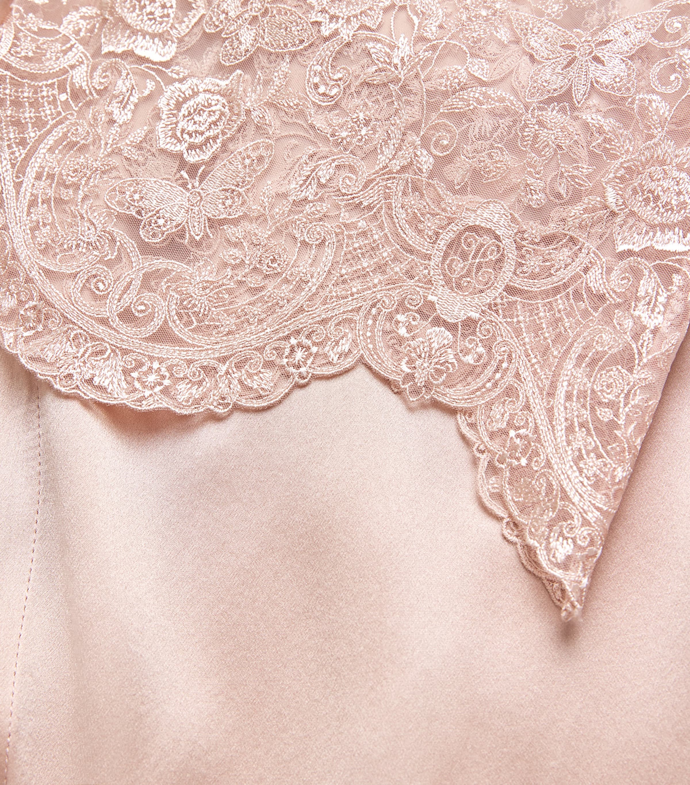 Harrods Womens Silk Lace-Trim Short Night Robe Pink Image 6