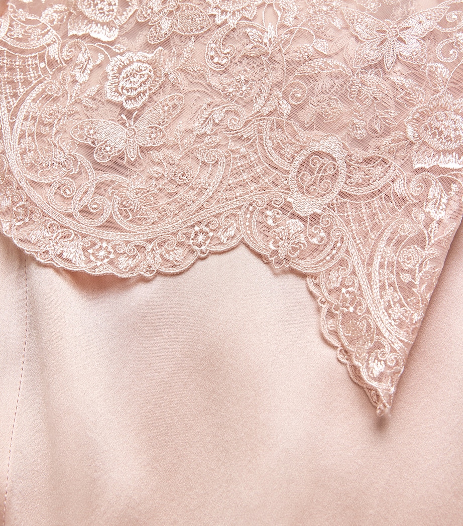 Harrods Womens Silk Lace-Trim Short Night Robe Pink Image 6