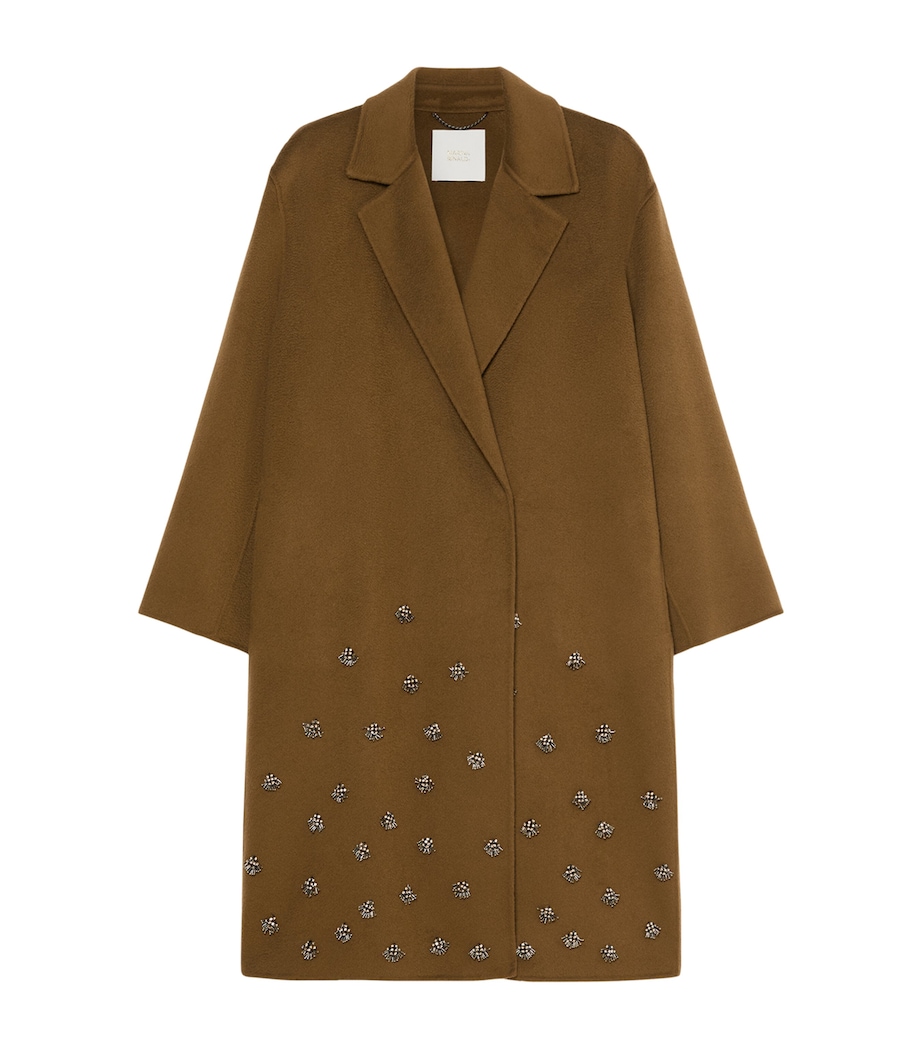 Marina Rinaldi Womens Virgin Wool Embellished Coat Kaki Image 1