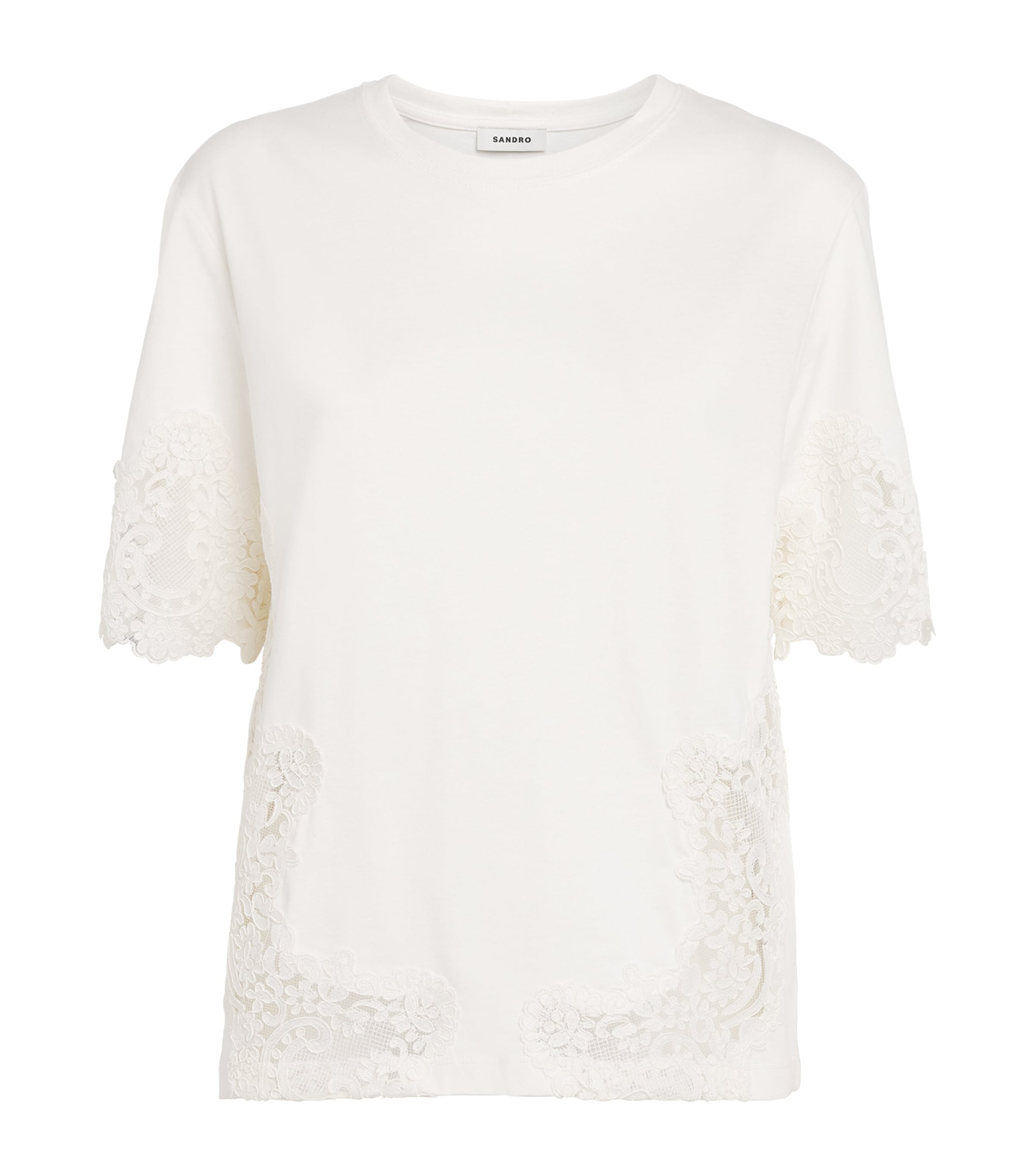 Sandro Paris Womens Cotton Lace T-Shirt Ecru Image 1