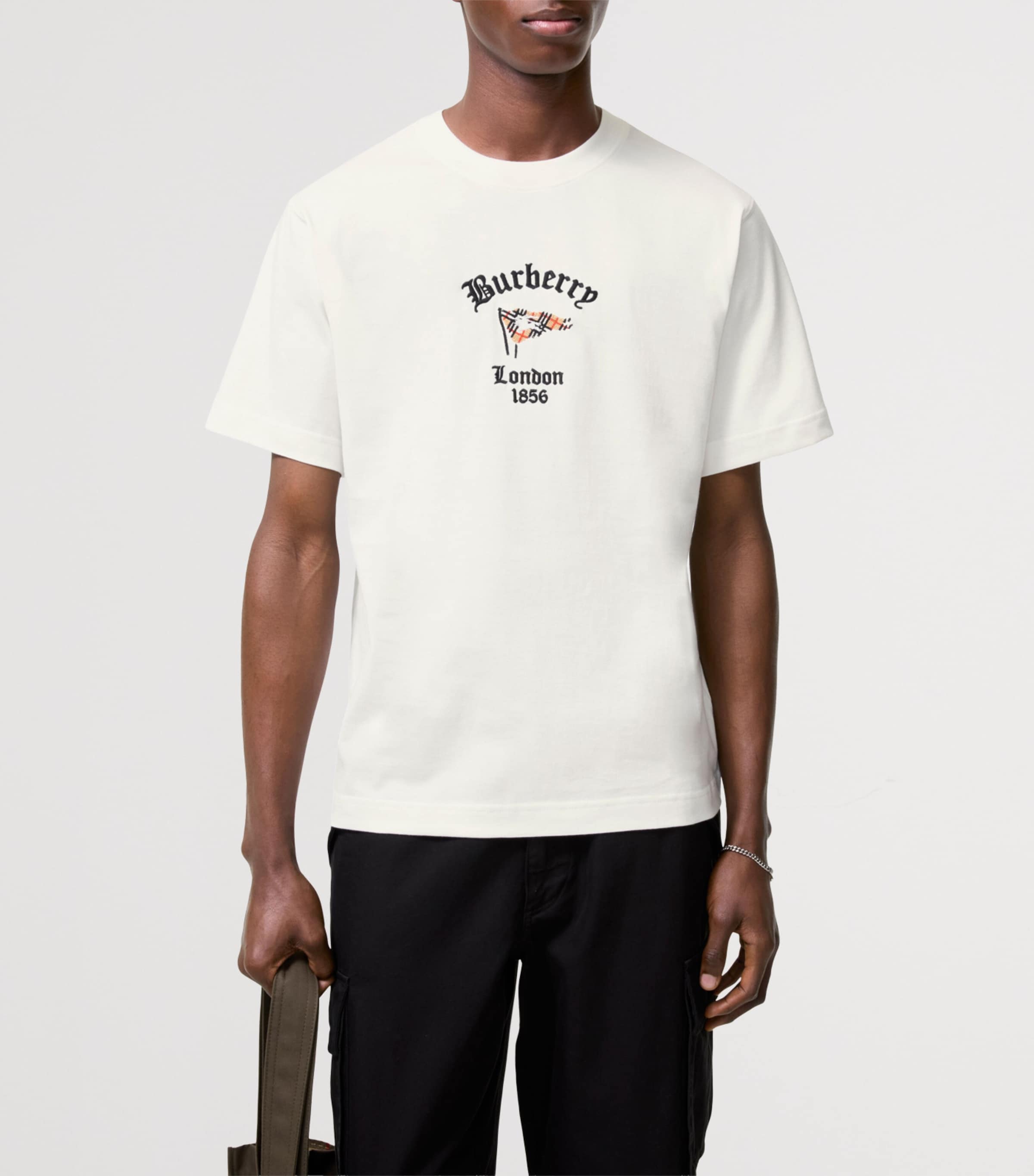 Burberry Mens Cotton Check Flag T-Shirt Chalk Image 2