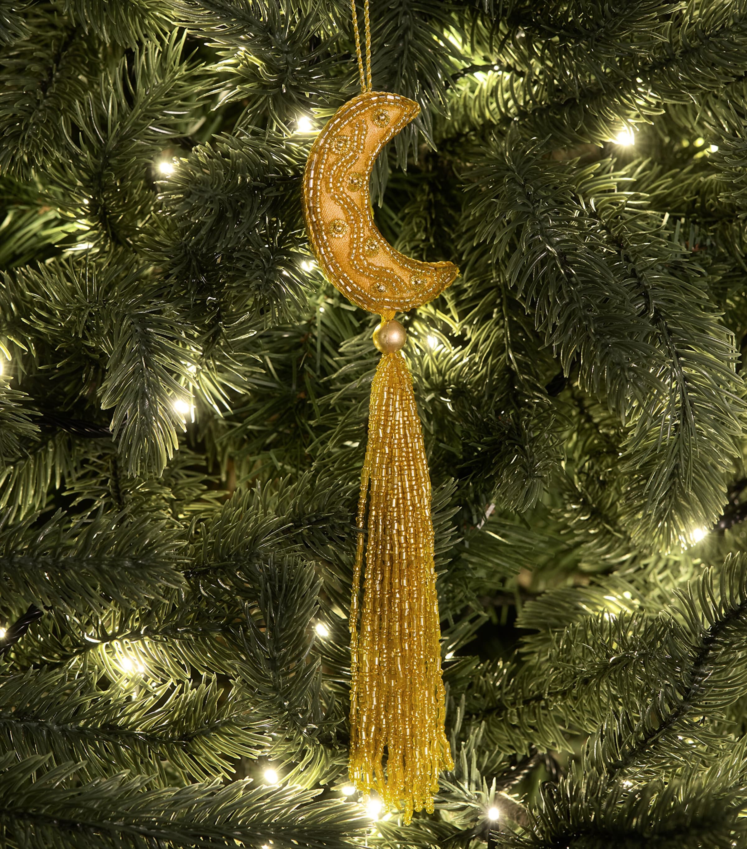 Harrods Beaded Moon Tree Decoration Gold Image 3