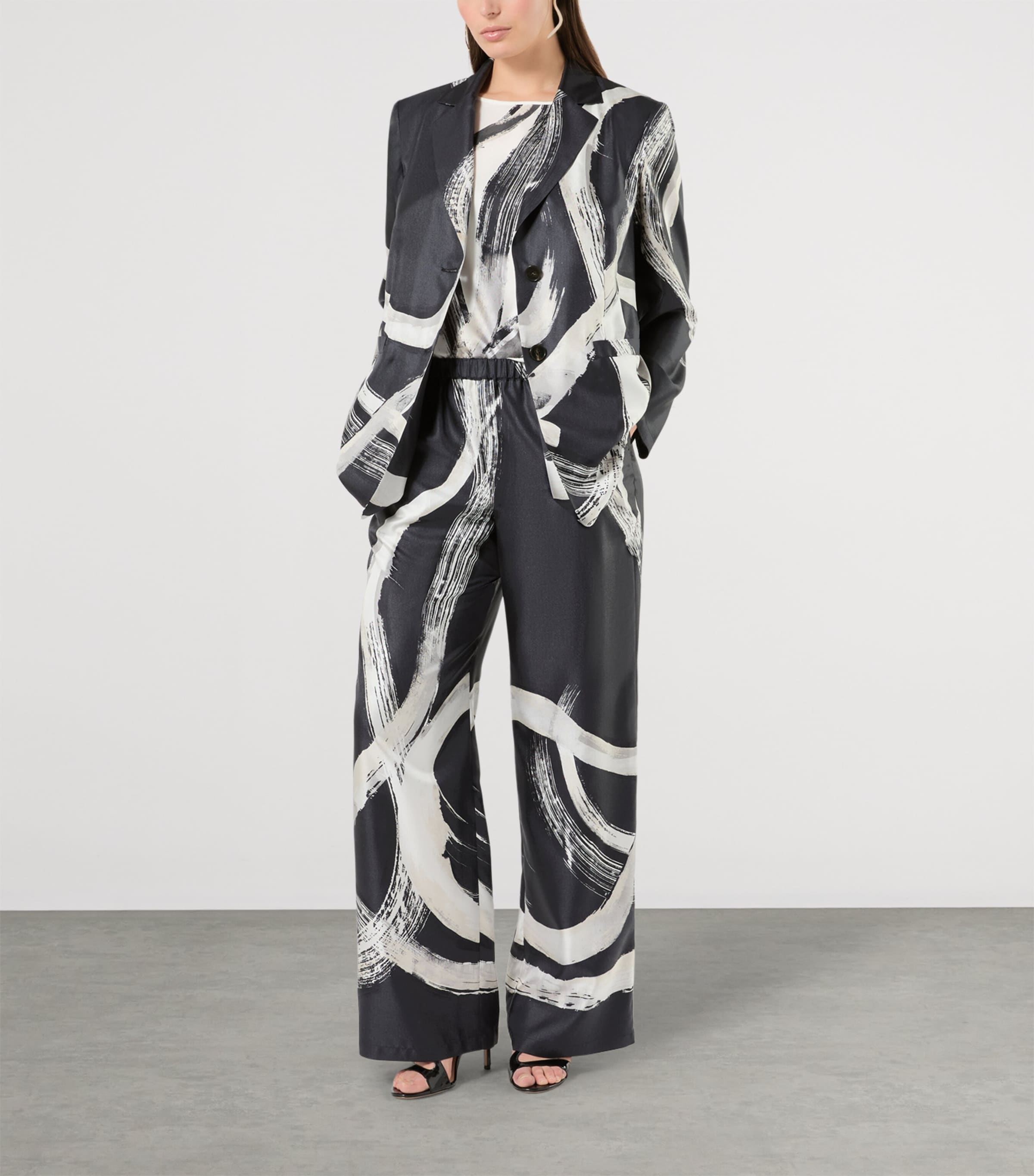 Marina Rinaldi Womens Silk Printed Blouse White Black Image 2