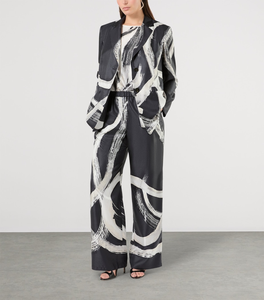 Marina Rinaldi Womens Silk Printed Blouse White Black Image 2