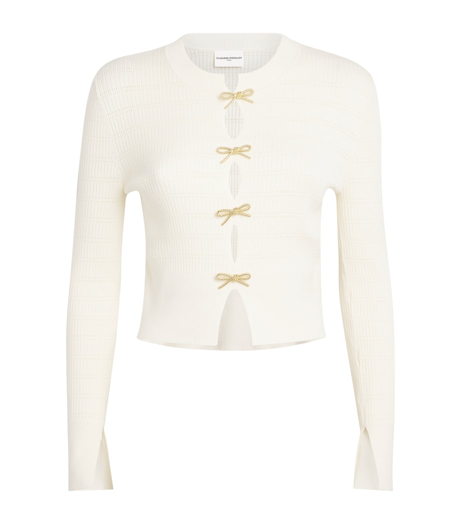 Bow-Embellished Cut-Out Sweater - Image 1