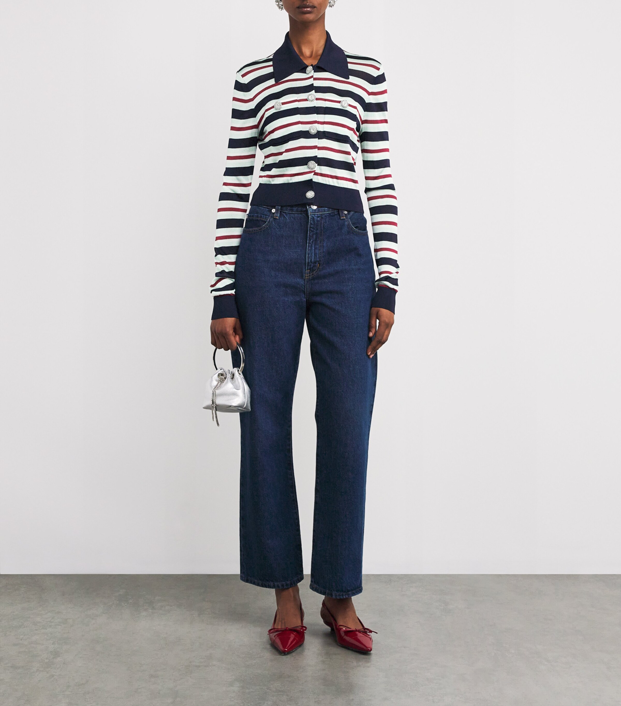 Crystal-Embellished Stripe Cardigan BLUE Image 2