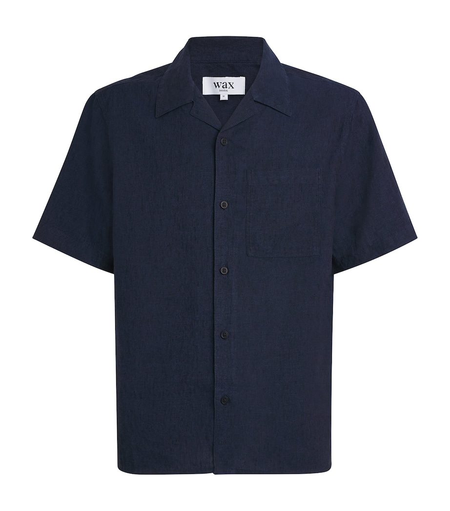 Wax London Mens Linen Short-Sleeve Didcot Shirt Navy Image 1