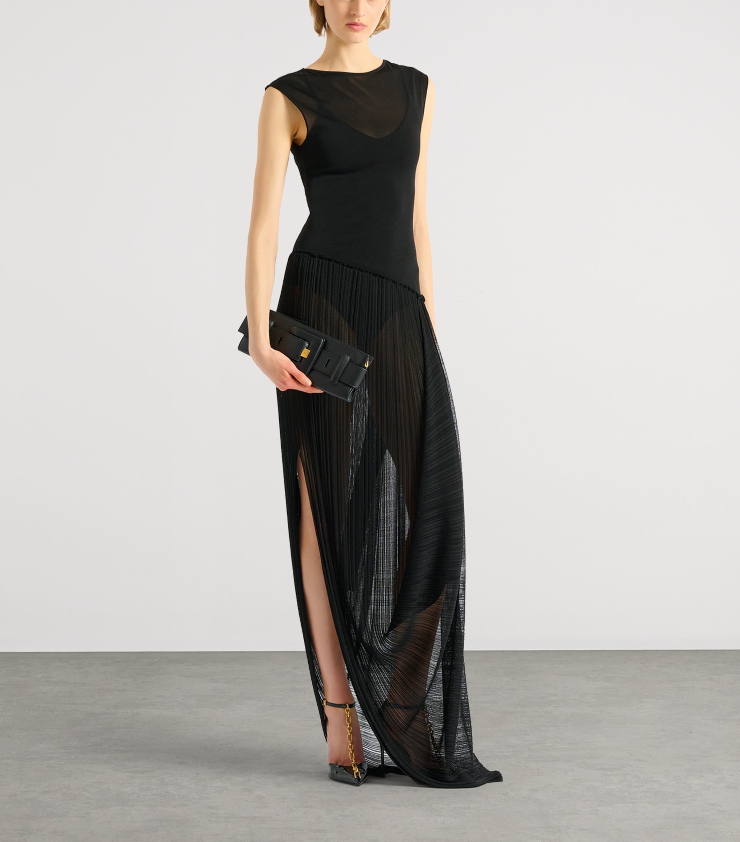 Balmain Womens Long Draped Dress Noir Image 2
