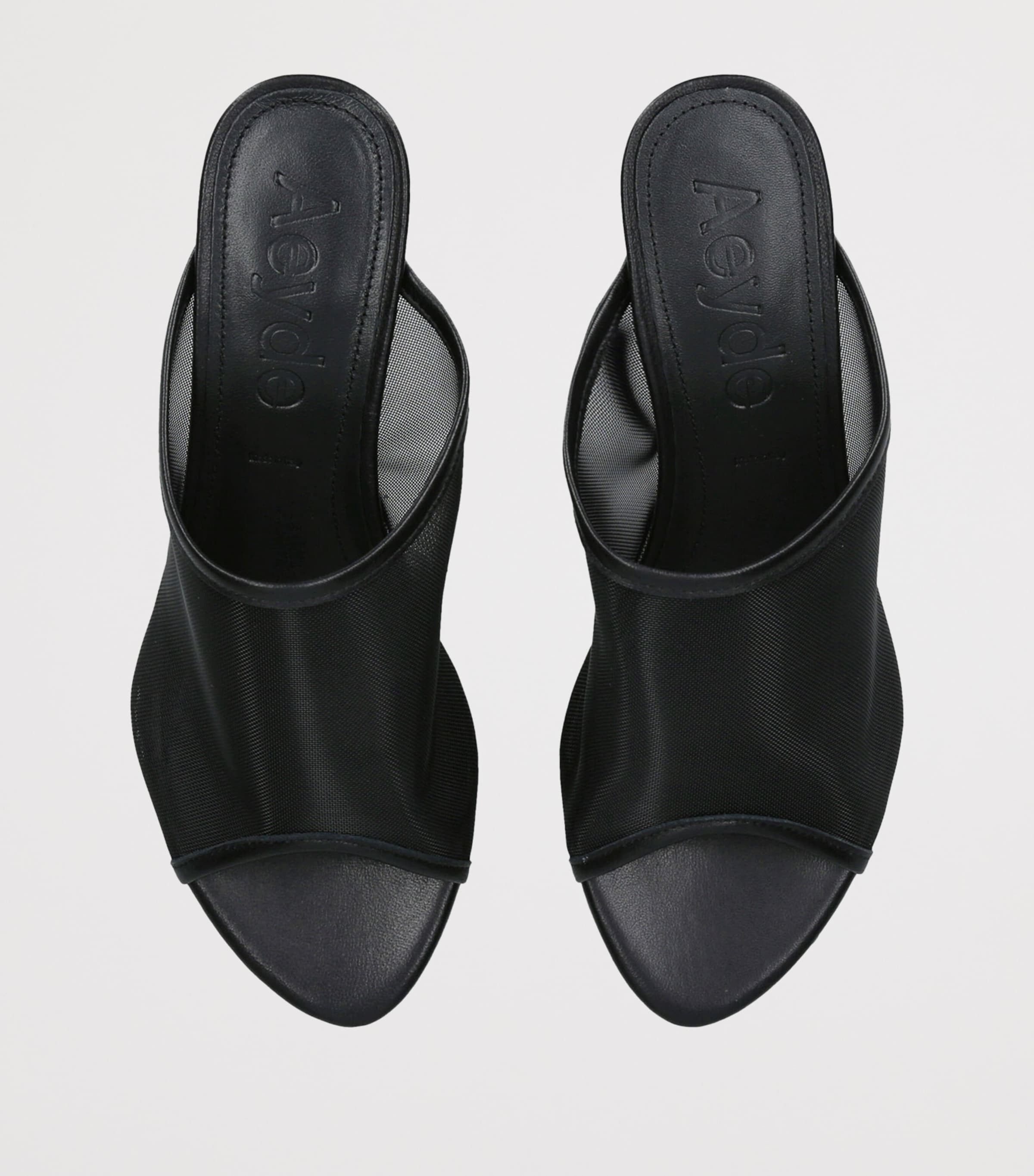 aeyde Leather-Mesh Suzanne Wedge Sandals 55 Black Image 3