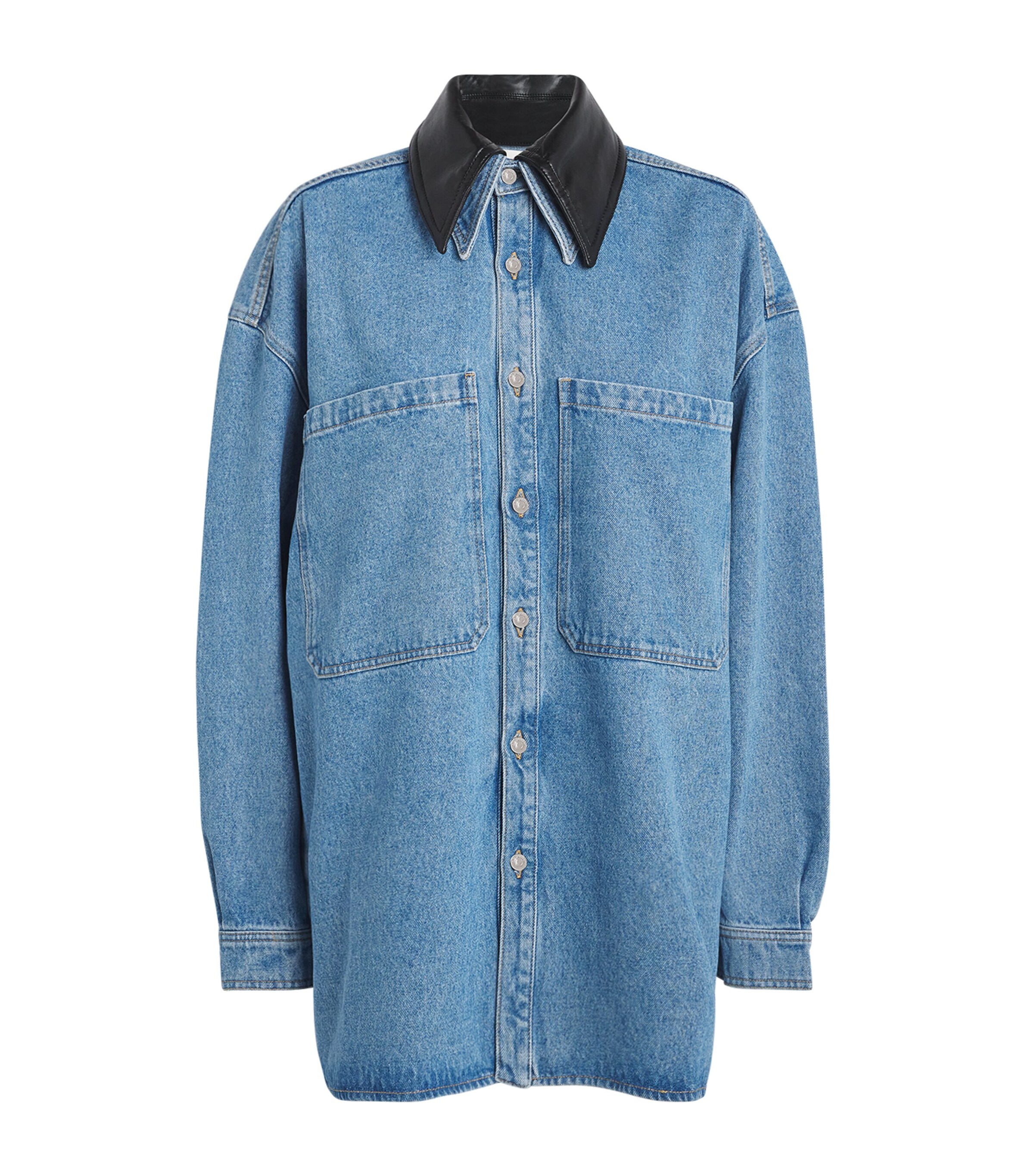 Nanushka Contrasting-collar Denim Shirt Jacket In Blue
