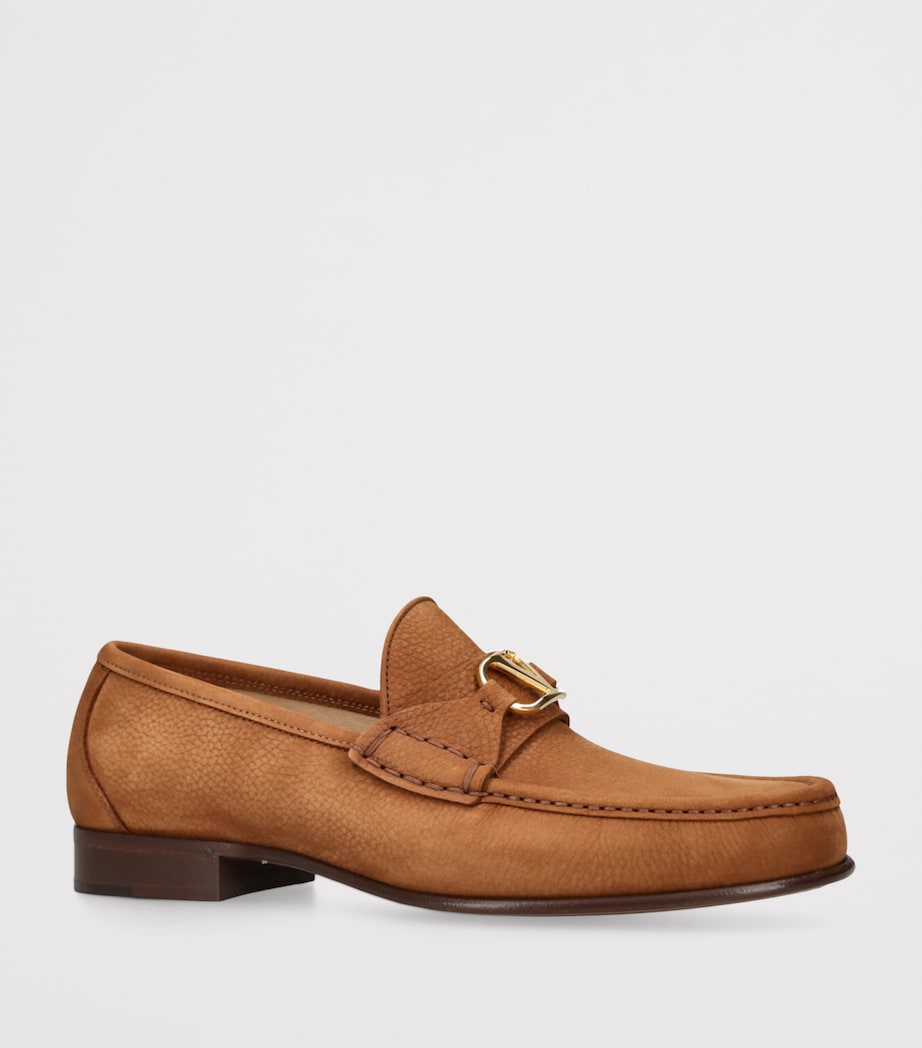 Valentino Garavani Mens Nubuck Leather VLogo Loafers Tan Image 3