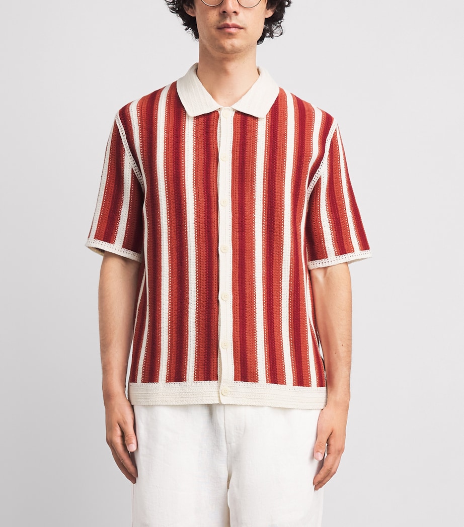 Wax London Mens Crochet Stripe Shirt Ecru / Orange Image 4