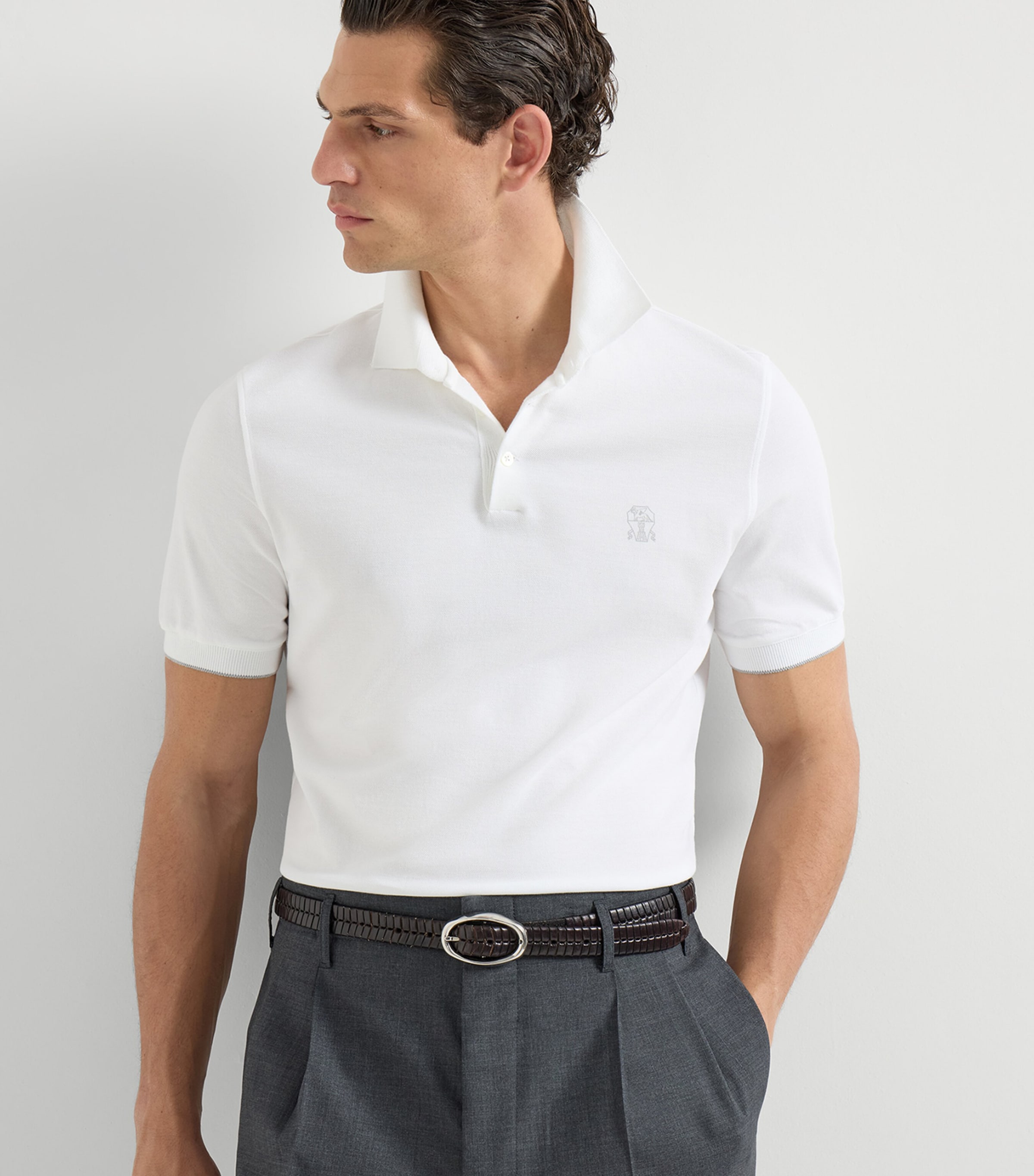 Brunello Cucinelli White Cotton Logo Polo Shirt | Harrods US