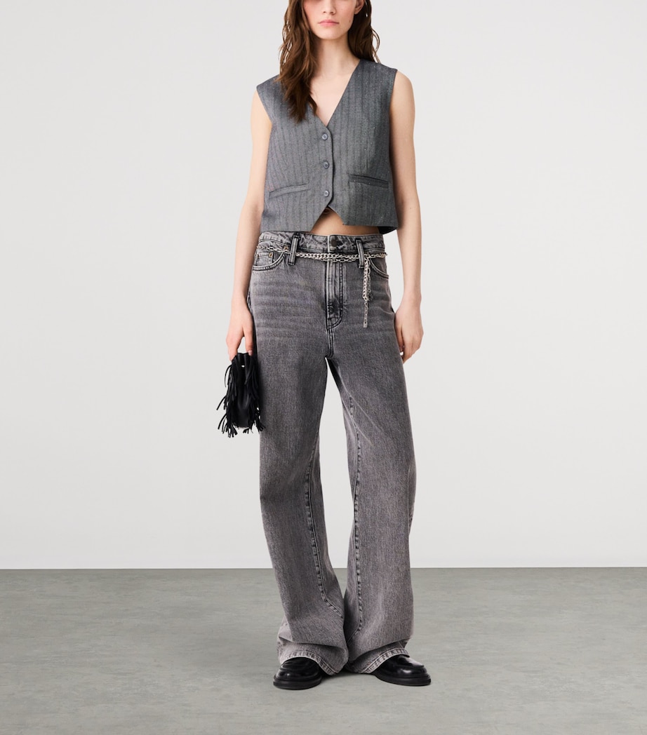 Maje Womens Striped Rhinestone-Embellished Waistcoat Grey Image 2
