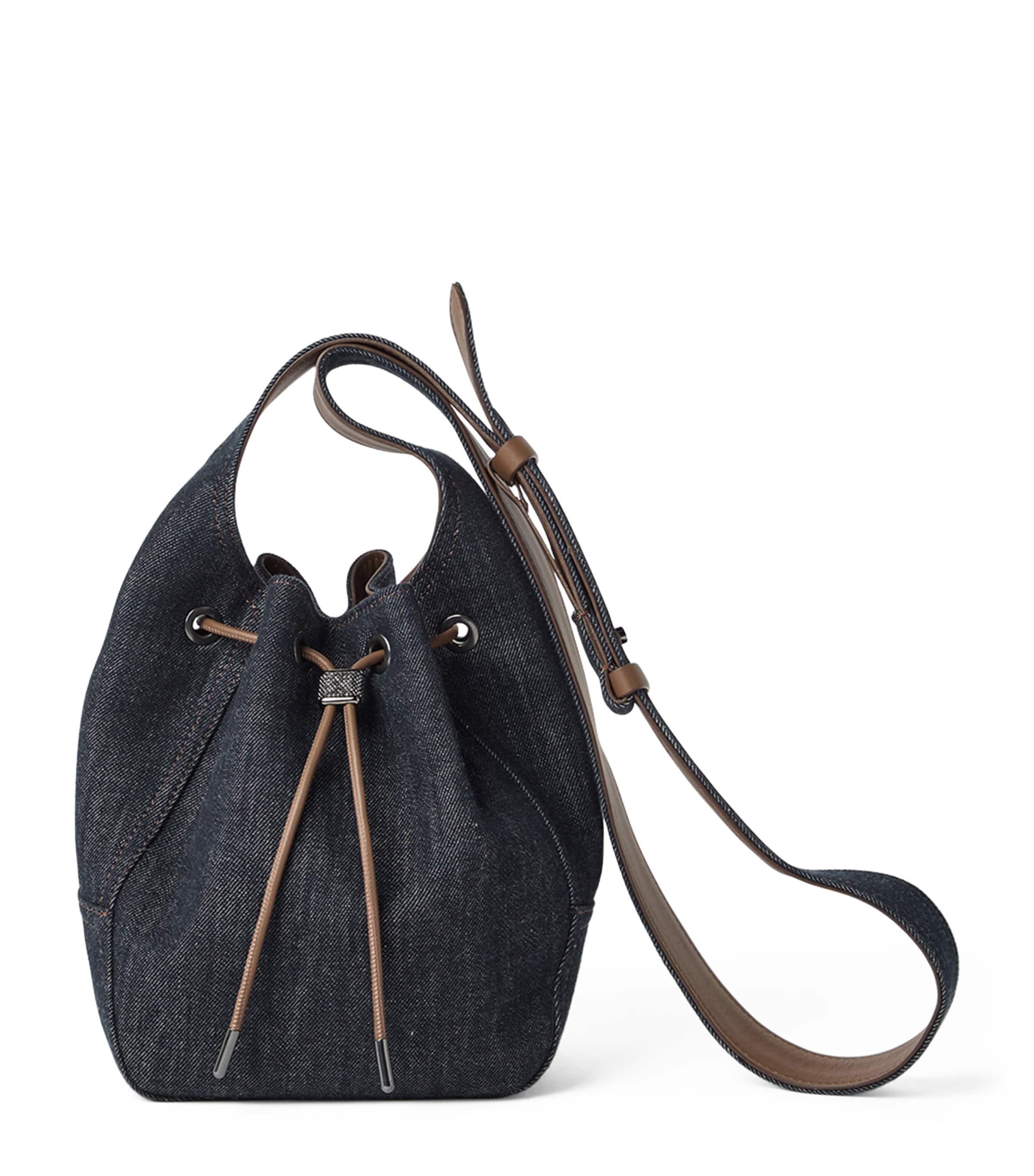Brunello Cucinelli Denim Small Bc Duo Bucket Bag In Blue