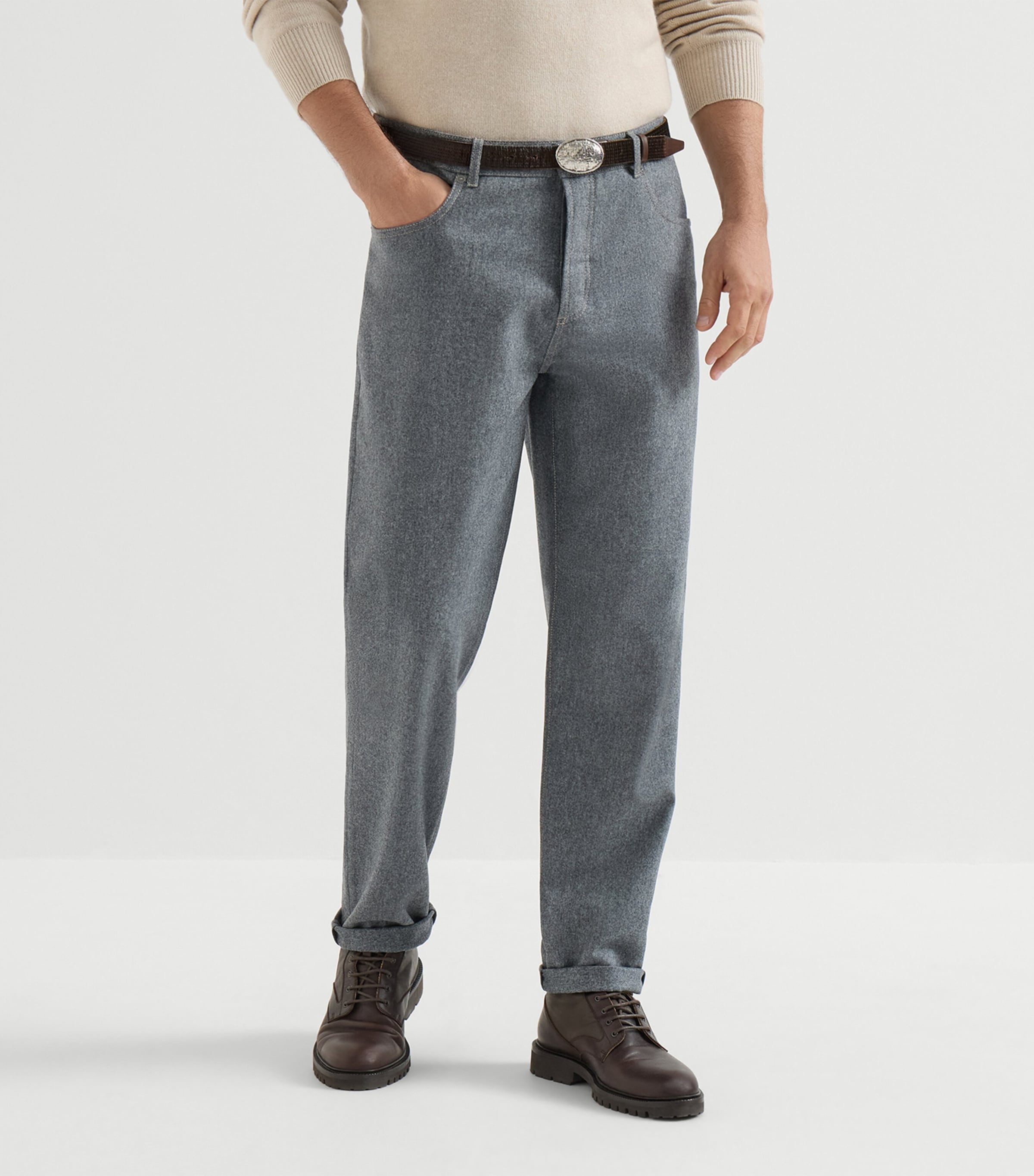 Brunello Cucinelli Mens Virgin Wool Flannel Tailored Trousers Image 3