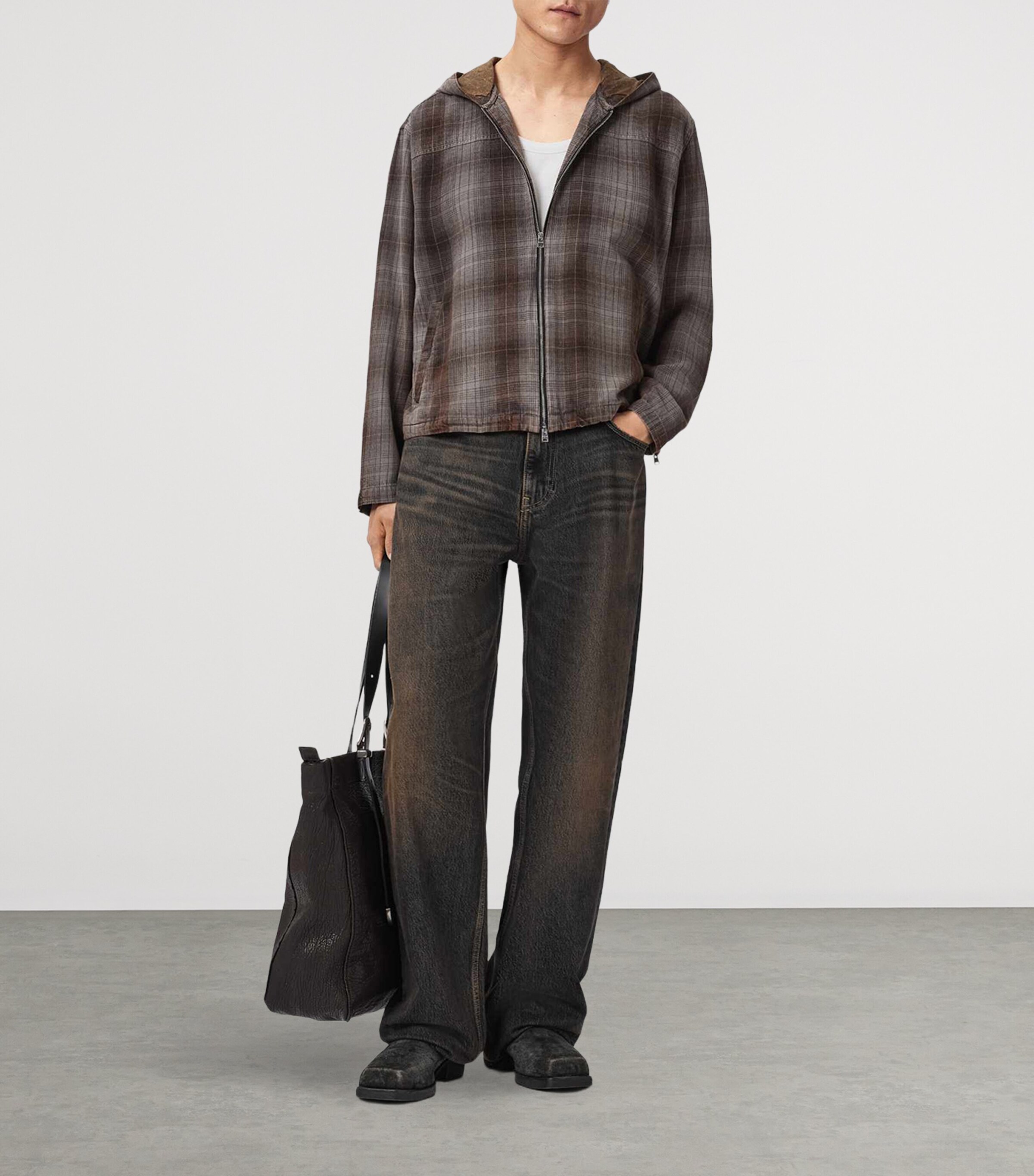 AllSaints Mens Santo Zip-Up Hoodie Shale Grey Image 5