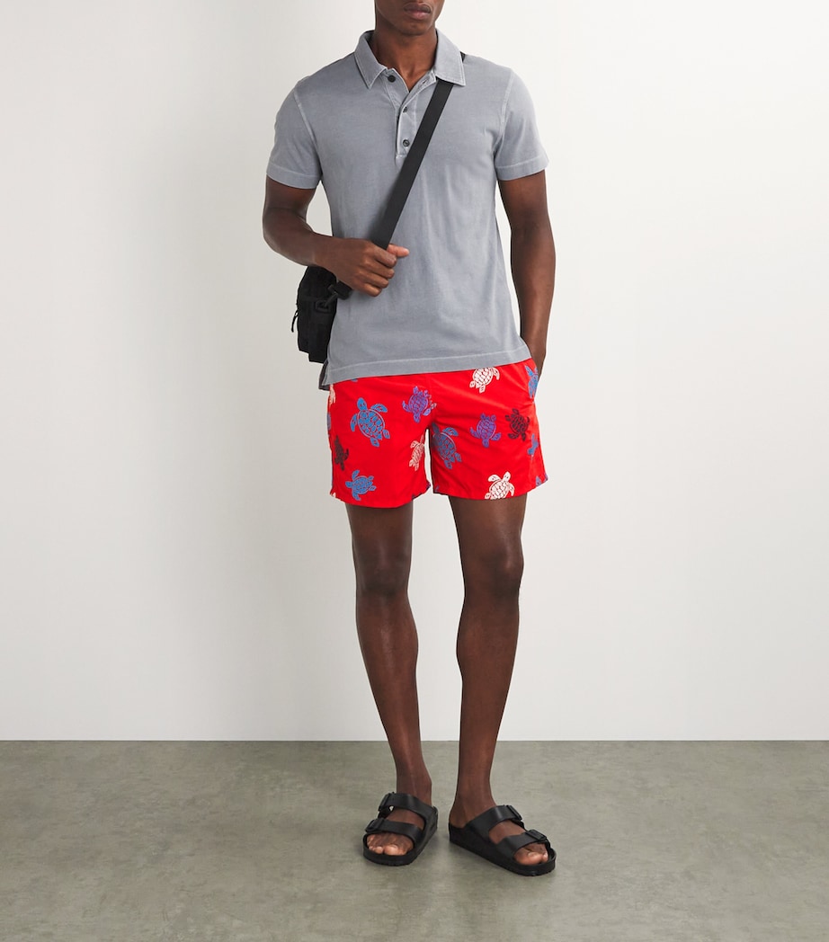 Embroidered Turtle Swim Shorts 201-COQUELICOT Image 4
