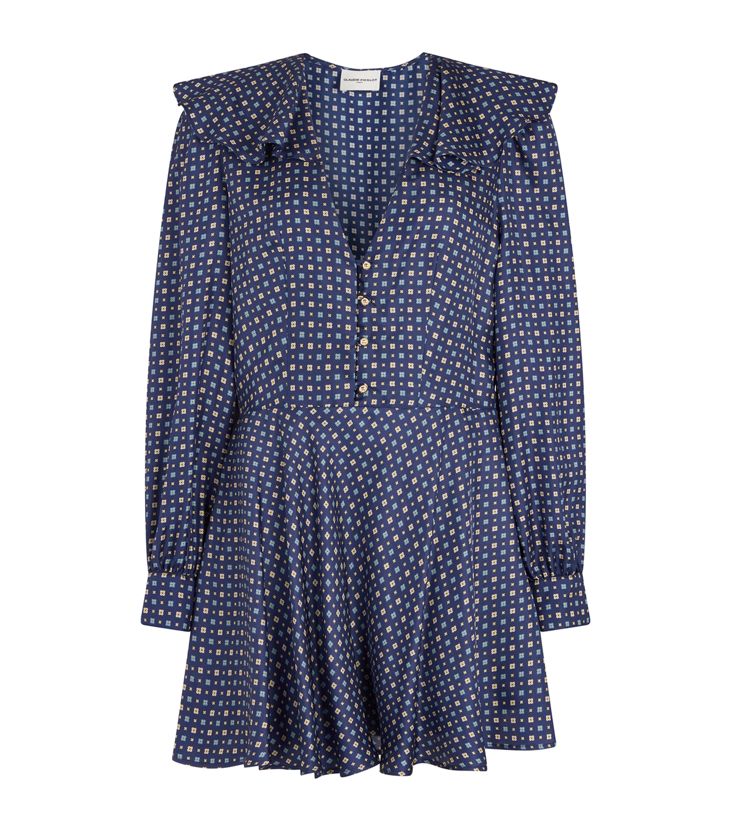 Claudie Pierlot Silk Printed Mini Dress In Blue
