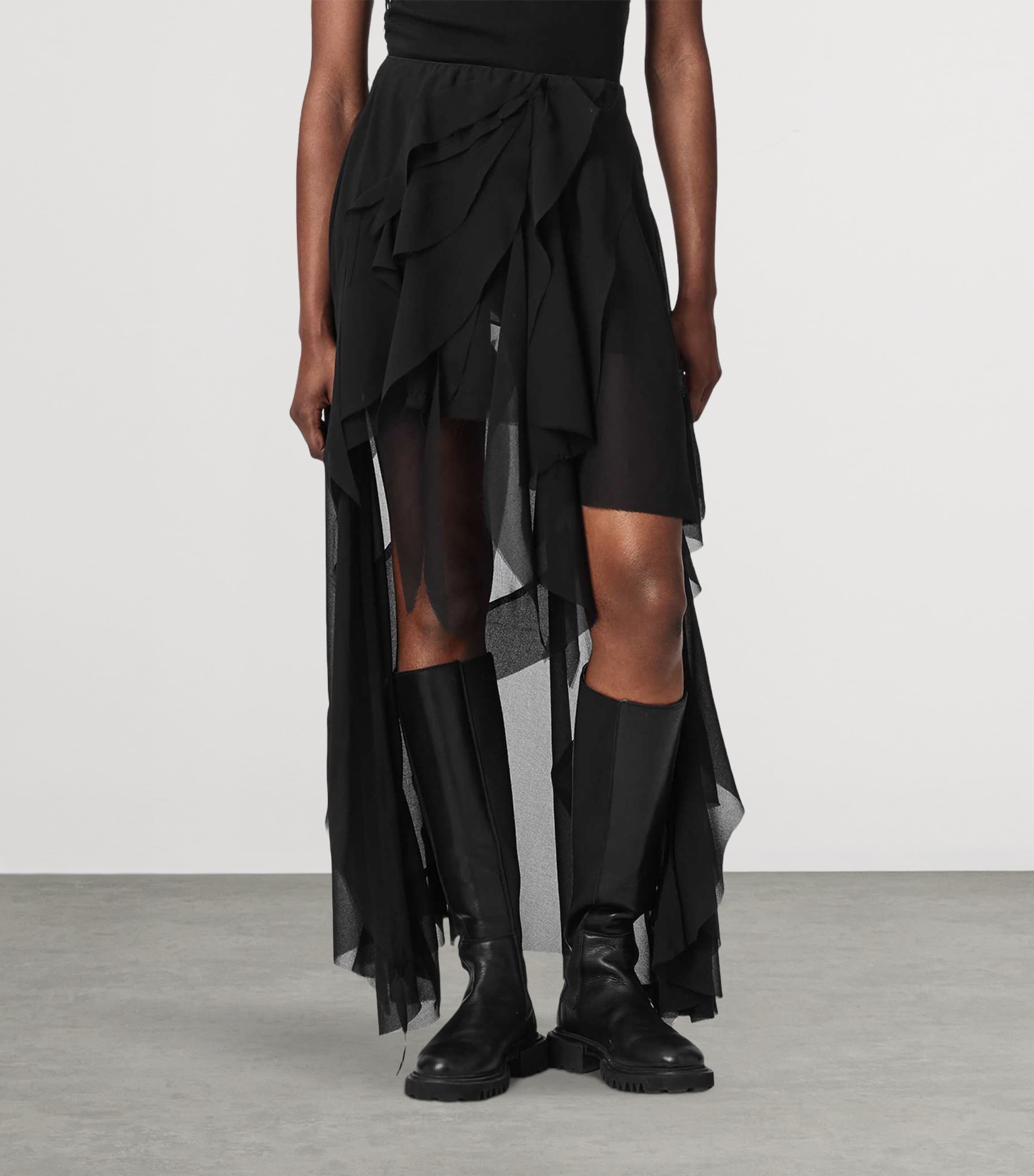 AllSaints Womens Asymmetric Ruffle Melody Skirt Black Image 3