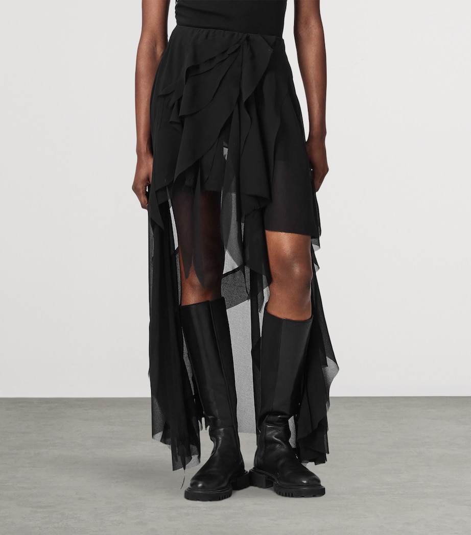 AllSaints Womens Asymmetric Ruffle Melody Skirt Black Image 3