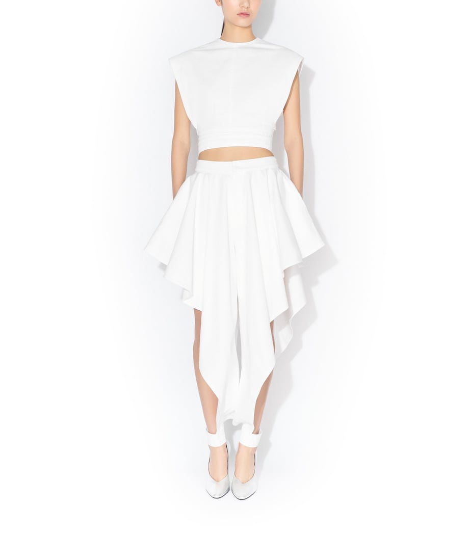 Alaïa Womens Denim Belted Crop Top Blanc Image 2
