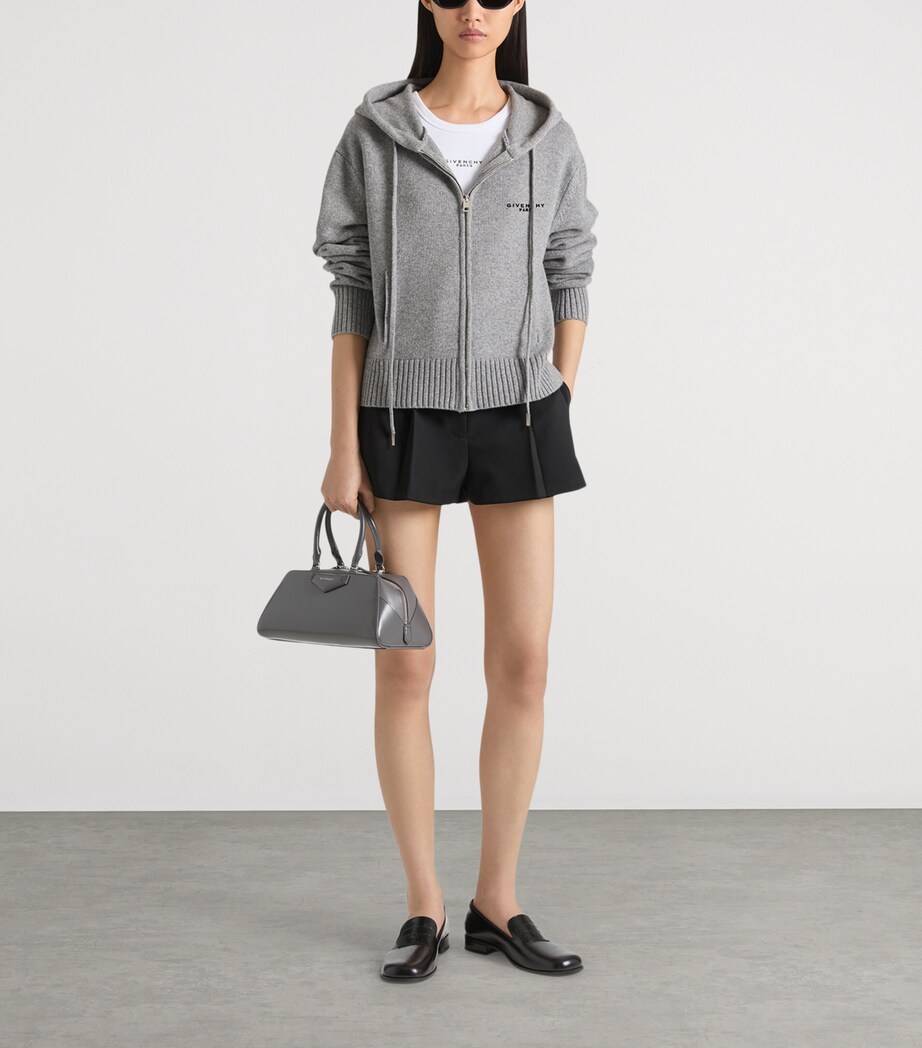 Givenchy Womens Wool Pleated High-Rise Shorts Black Image 3