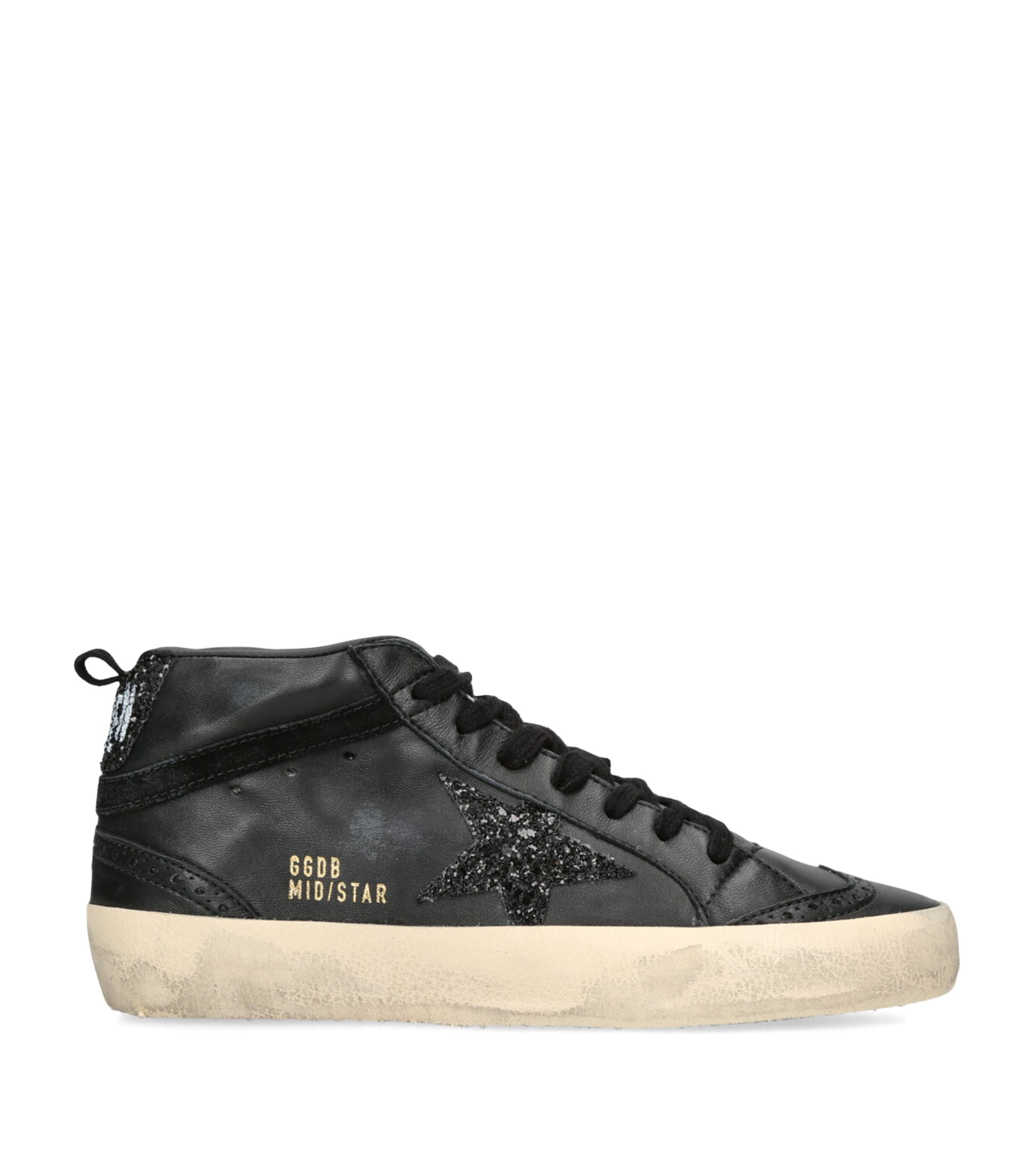 Golden Goose Mid-star Leather Sneakers In Black