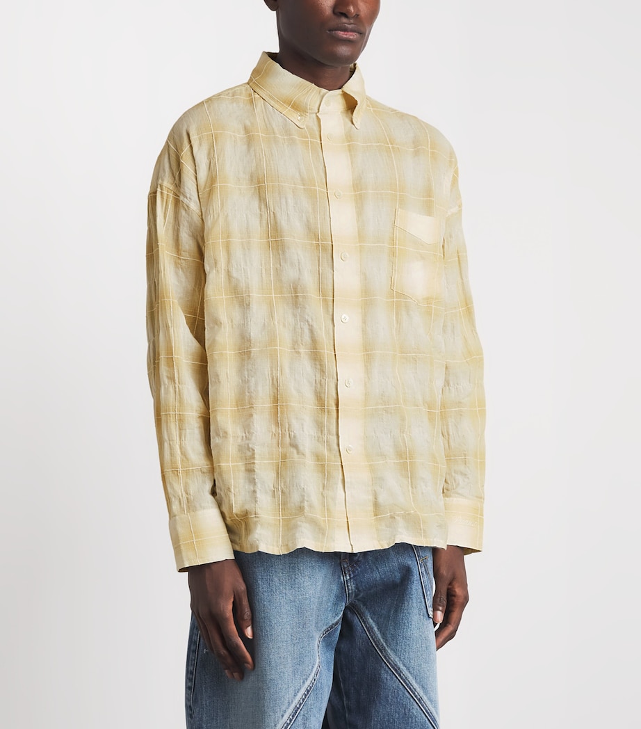 Picante Mens Cotton Crinkle Check Rocco Shirt Ivory Image 4