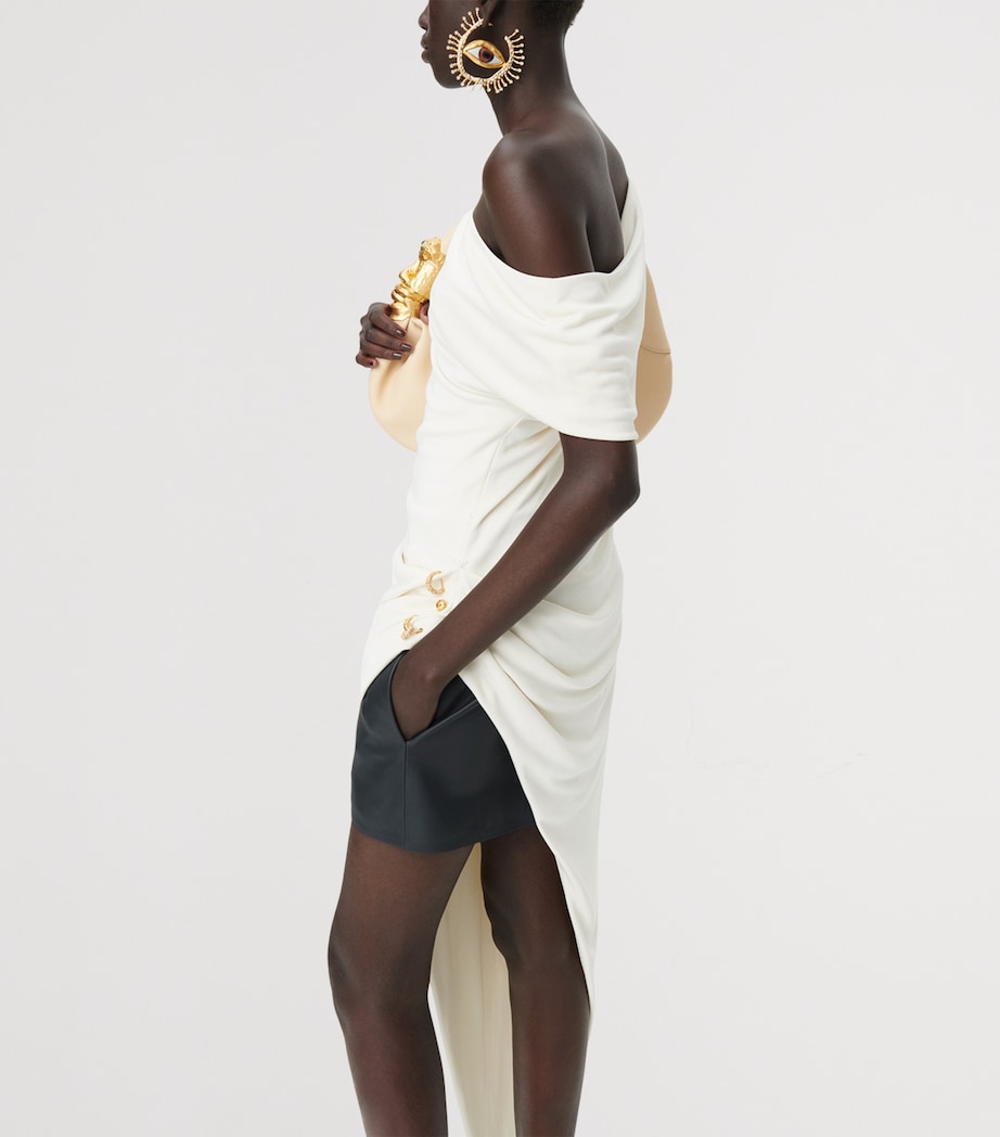 Schiaparelli Womens Asymmetric Piercings Mini Dress Ecru Image 3