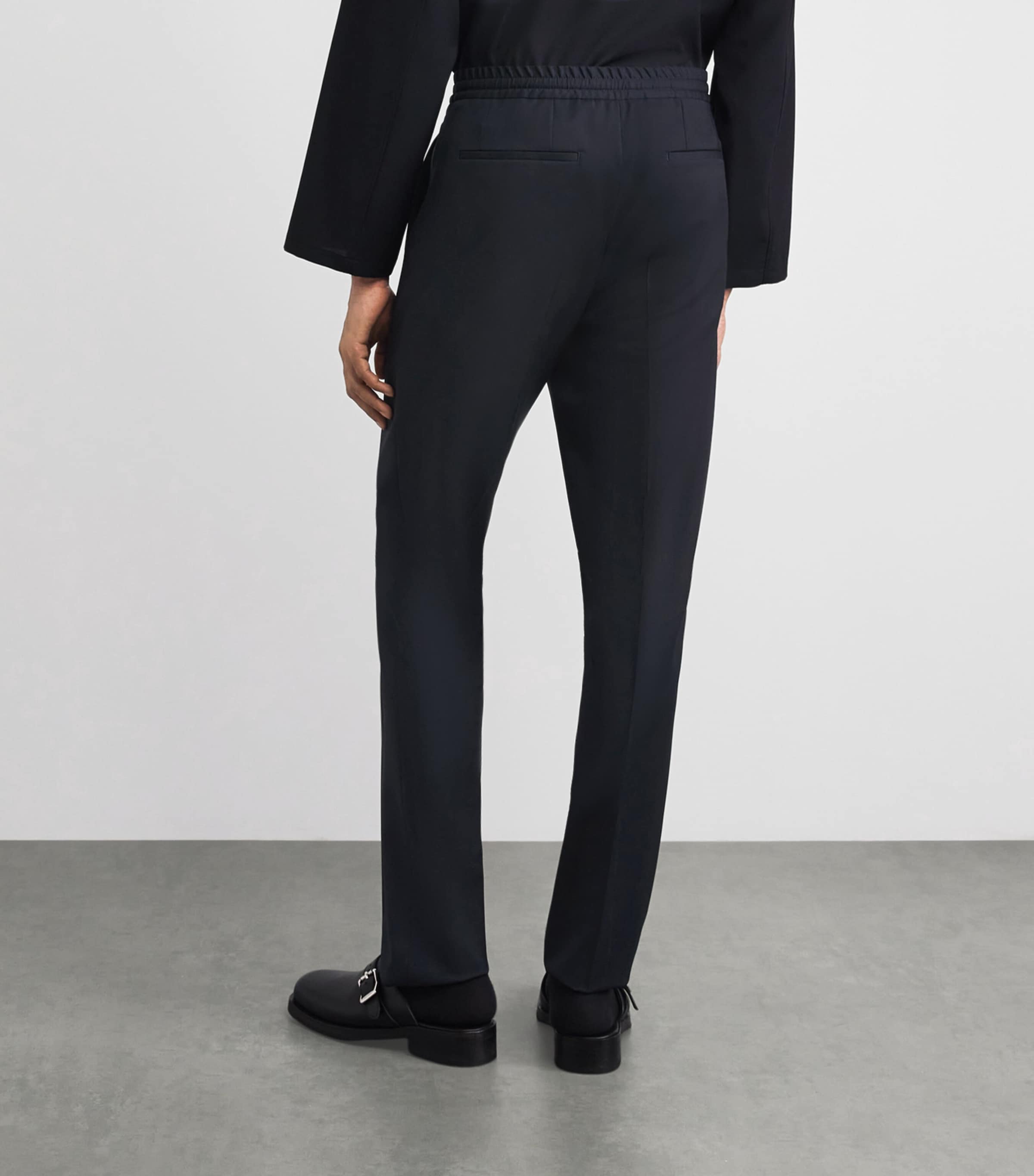 Lardini Mens Wool Drawstring Straight Trousers Navy Image 5