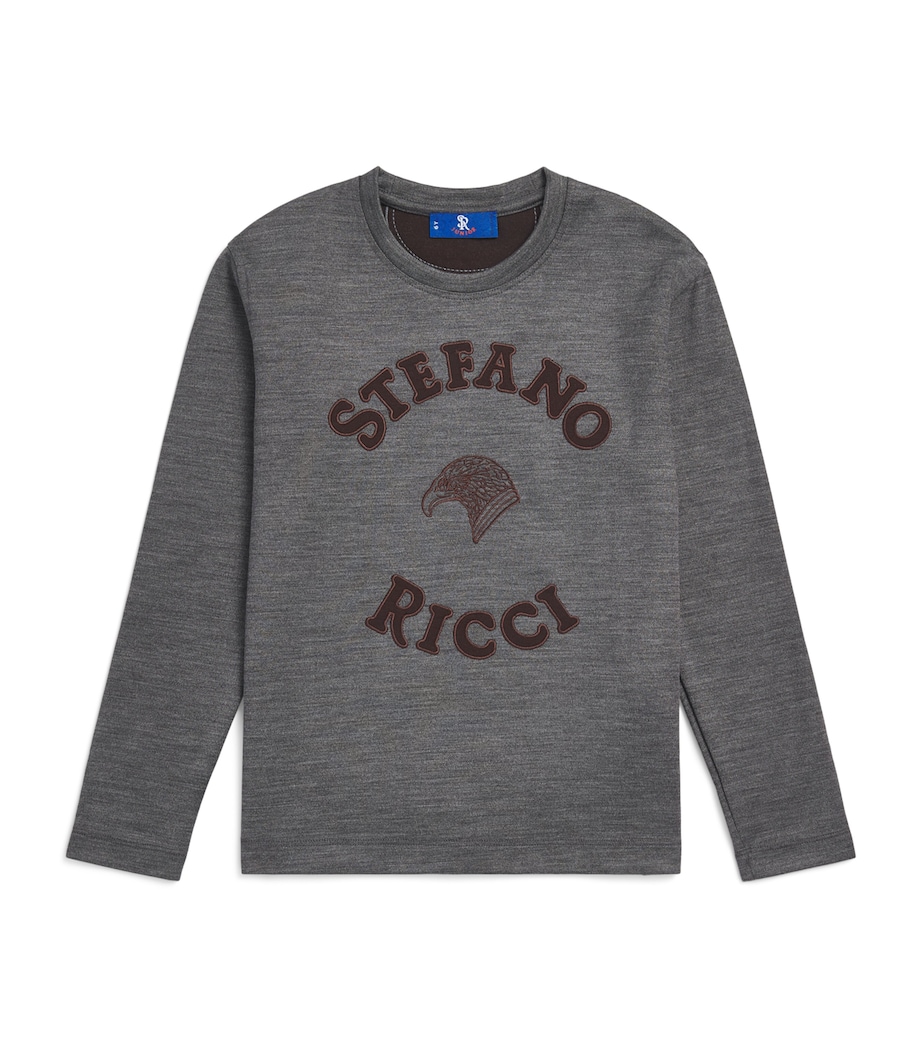 Stefano Ricci Kids Cotton-Silk Logo Long-Sleeve T-Shirt (4-16 Years) Dark Greyc. Image 1