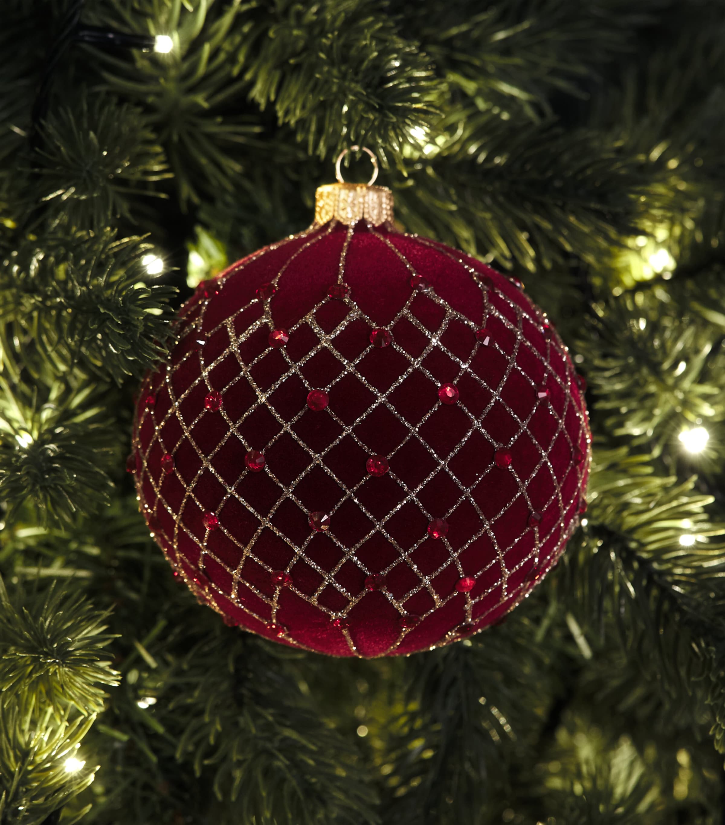Harrods Velvet Criss-Cross Bauble Red Velvet Image 3