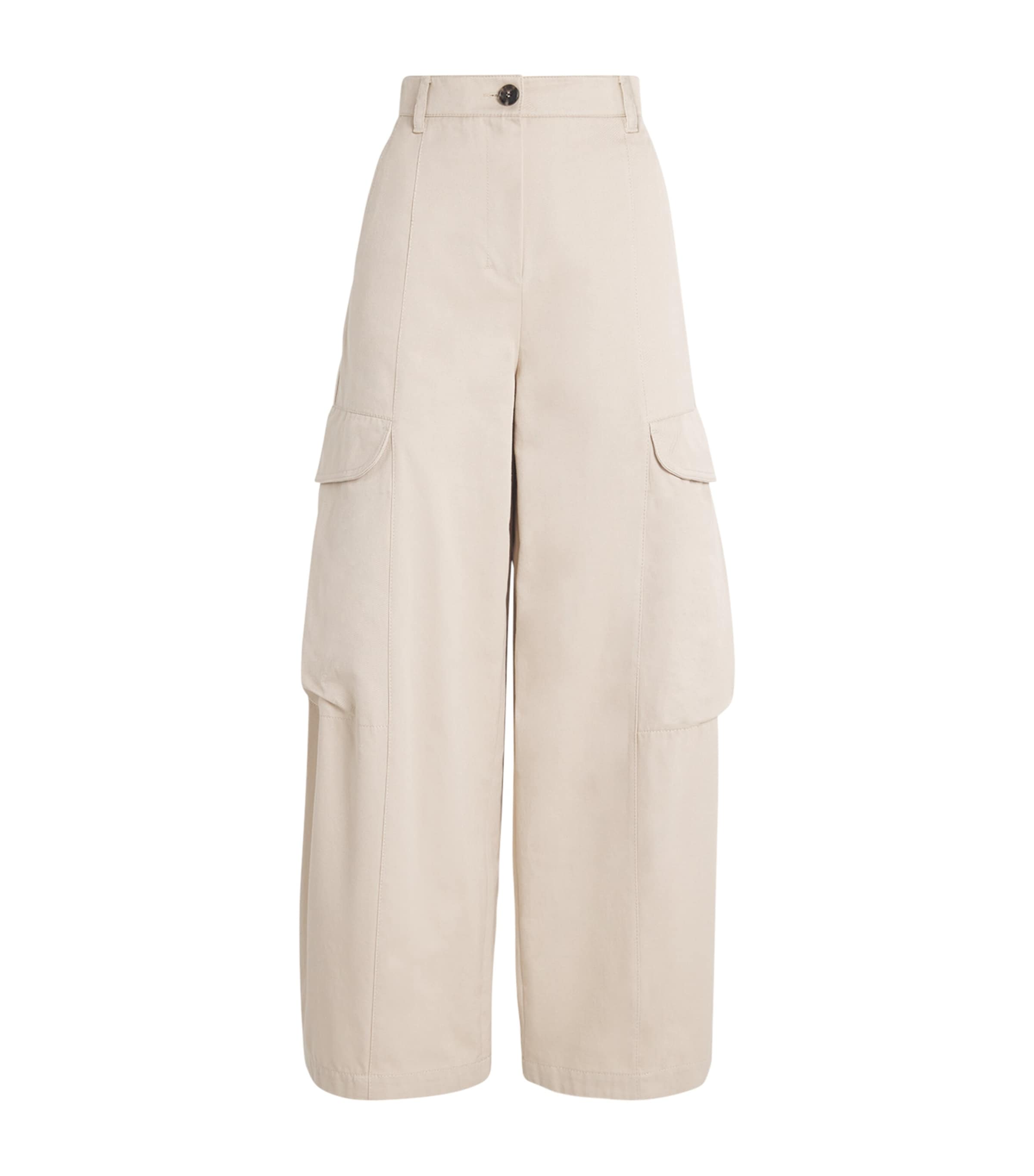 Max Mara Cotton Wide-leg Cargo Trousers In Beige