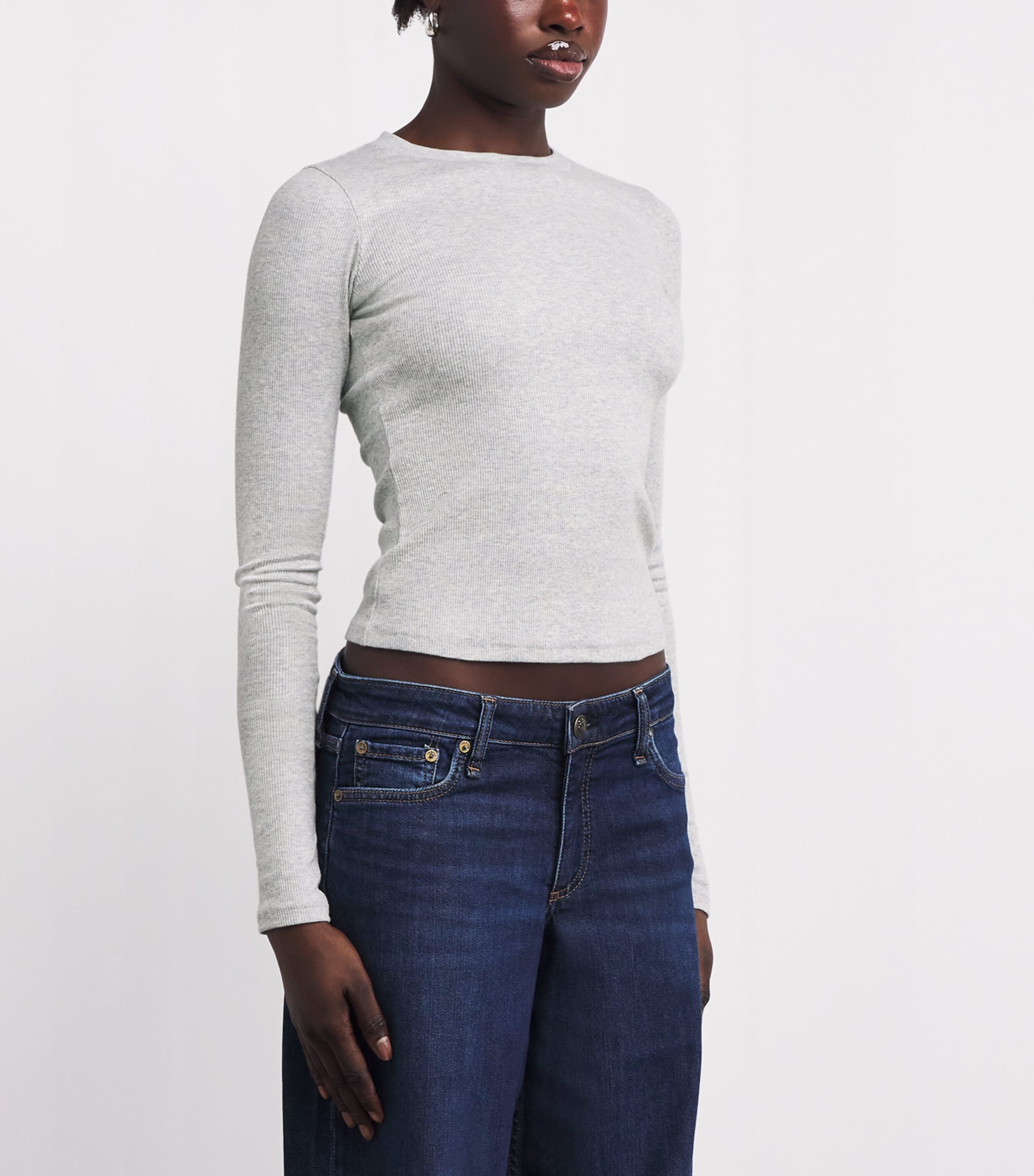 Cotton-Blend Long-Sleeve T-Shirt LIGHT HEATHER GREY Image 3