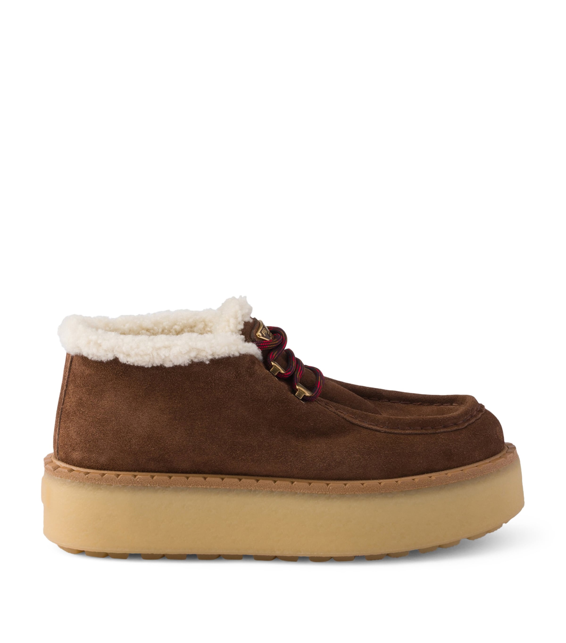 Prada Suede Shearling Chukka Ankle Boots Brown Image 1