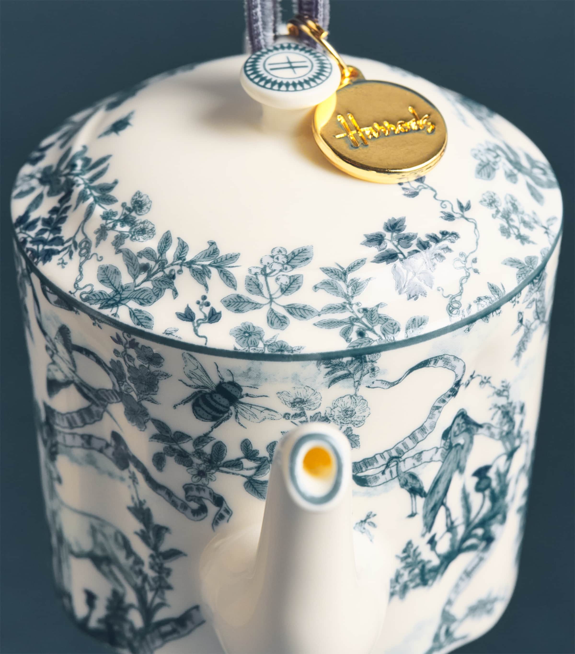 Harrods Fine Bone China Toile Teapot Tree Decoration Image 2