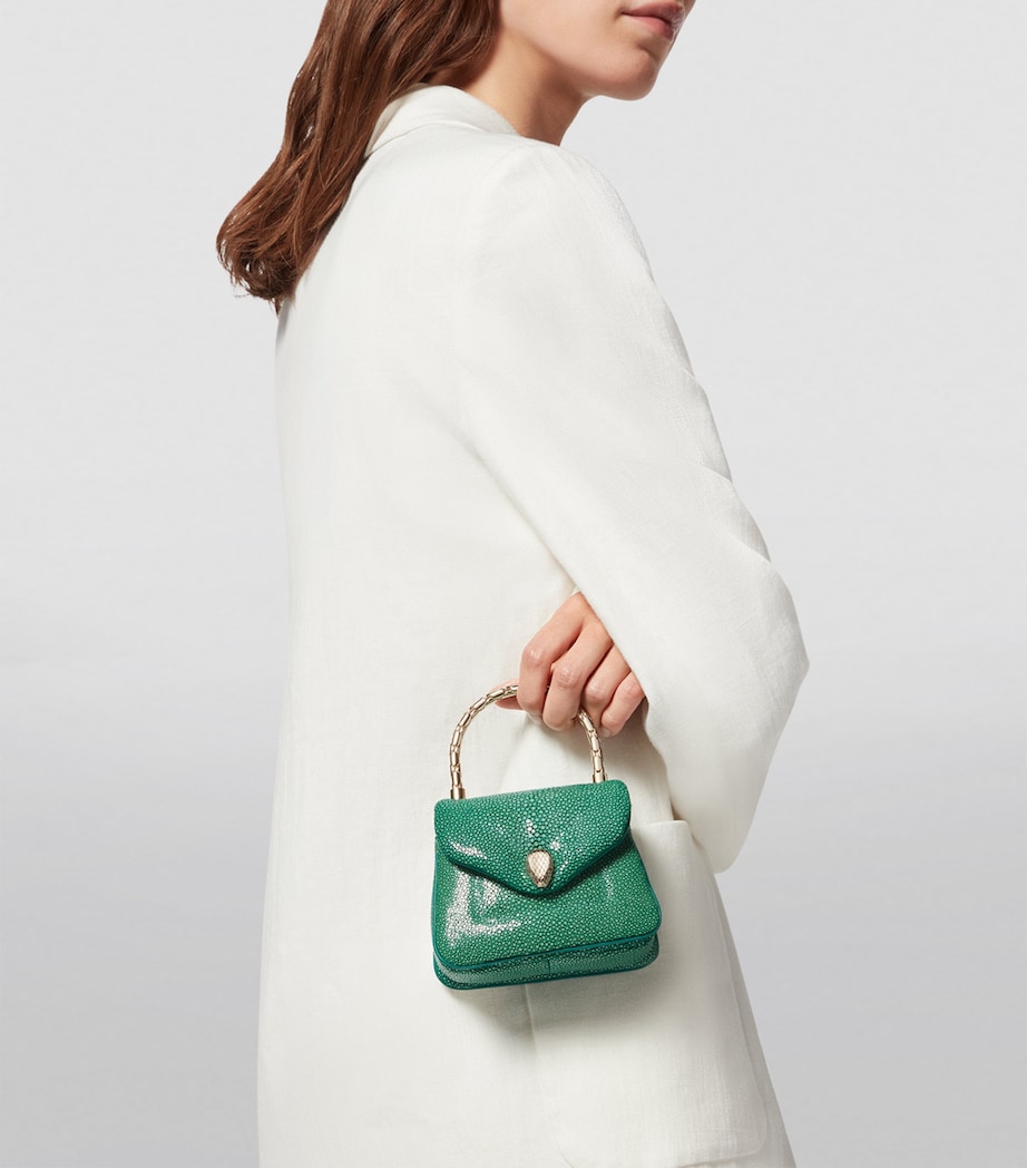 Leather Serpenti Reverse Top-Handle Bag GREEN LIGHT Image 4