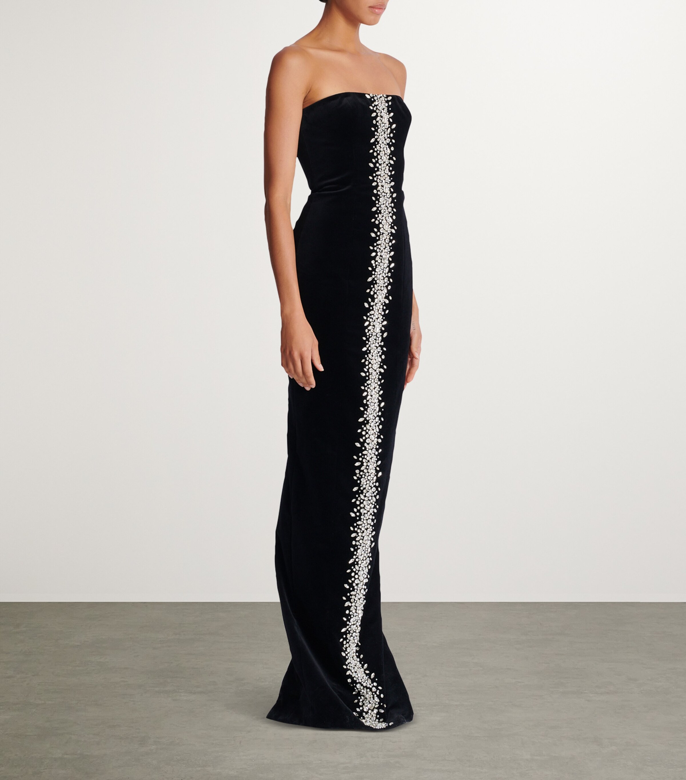Embroidered-Velvet Maxi Dress EAW NOIR/CRISTAL Image 4