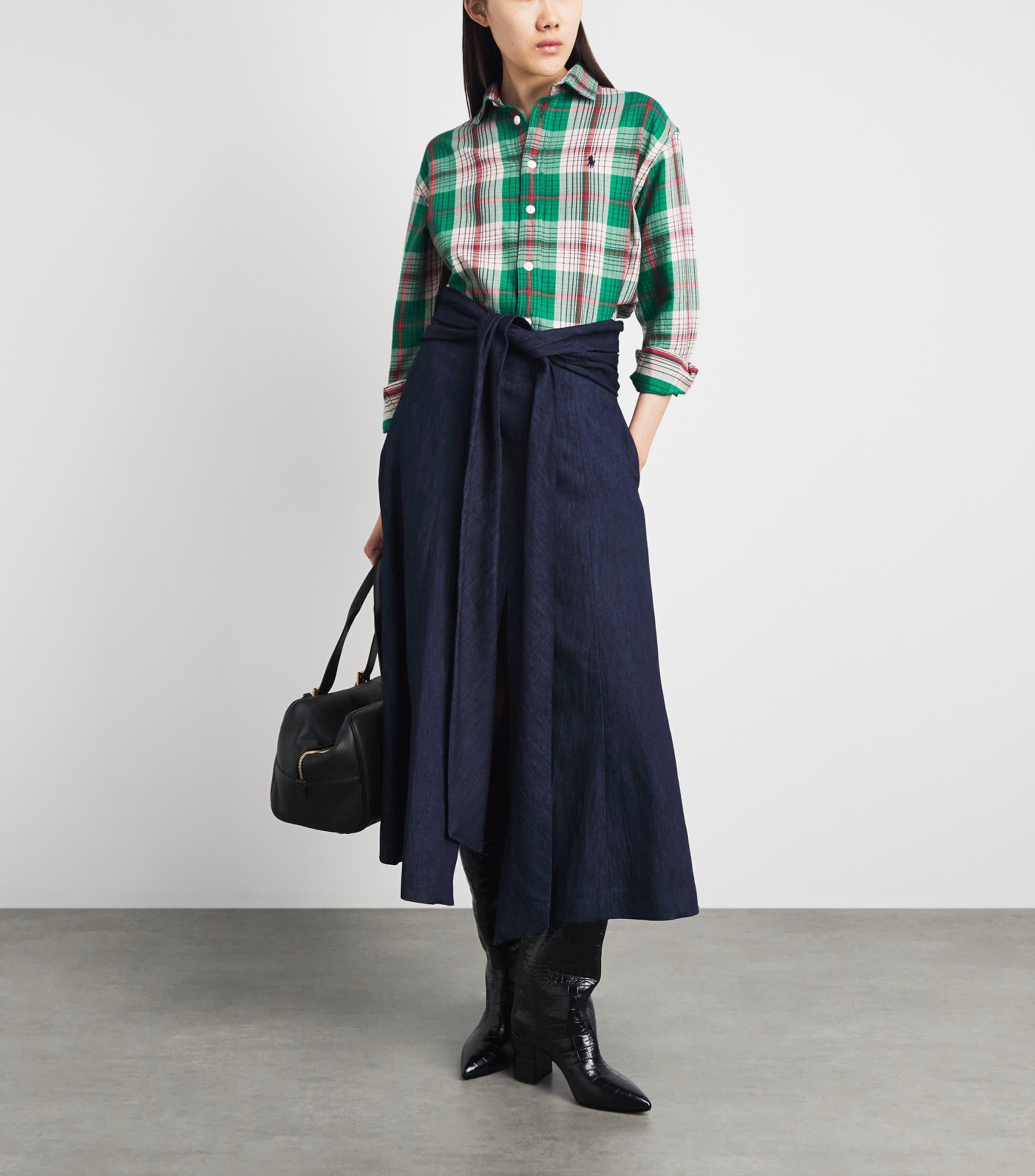 Polo Ralph Lauren Womens Cotton Check Shirt Green Crm Mlti Image 2