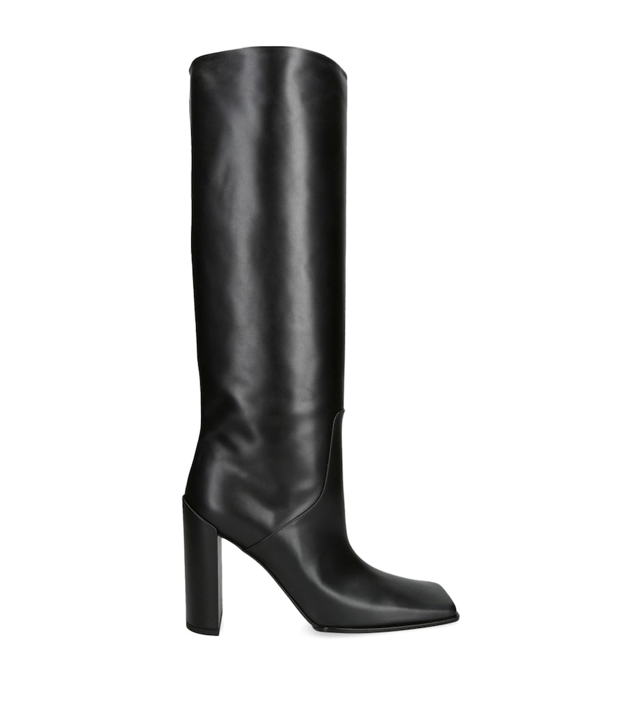 Leather Square-Toe Knee-High Boots 90 BLACK Image 1