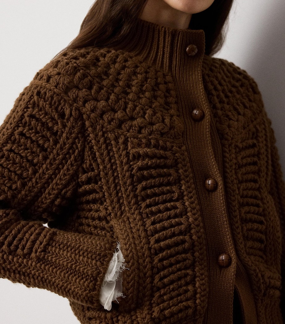 Cashmere Hand-Knit Yoke Cardigan COGNAC Image 5