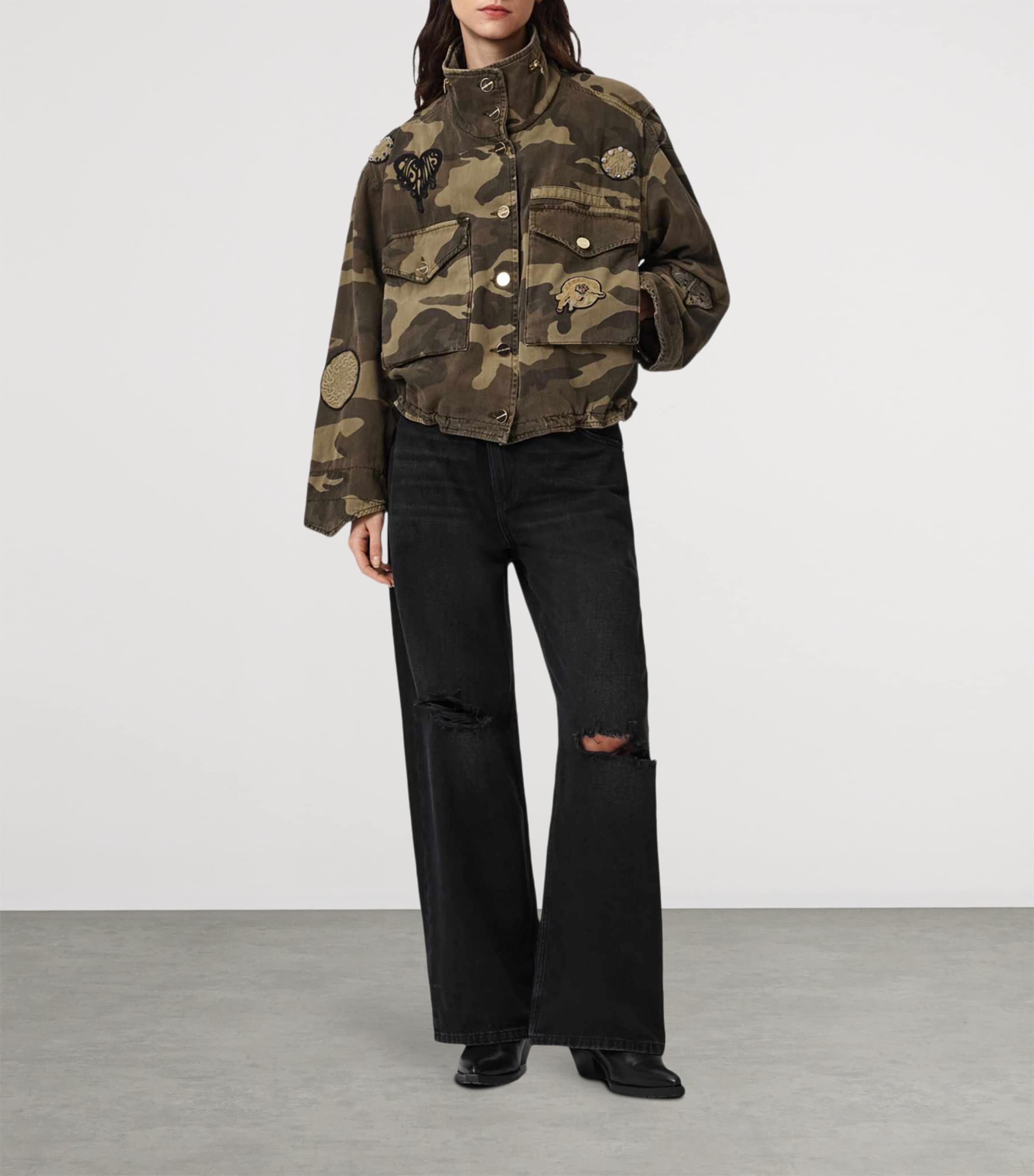AllSaints Womens Organic Cotton Clay Patch Jacket Camo Green Image 2