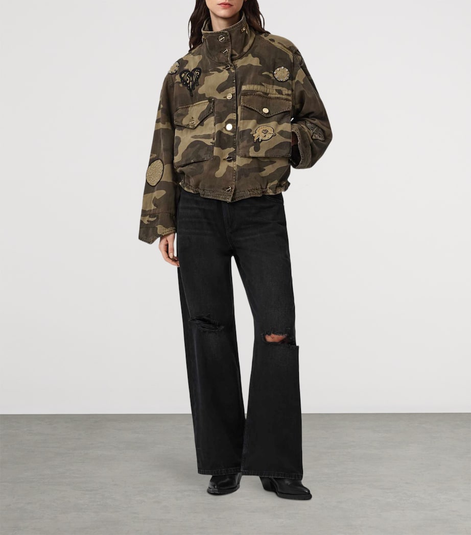 AllSaints Womens Organic Cotton Clay Patch Jacket Camo Green Image 2