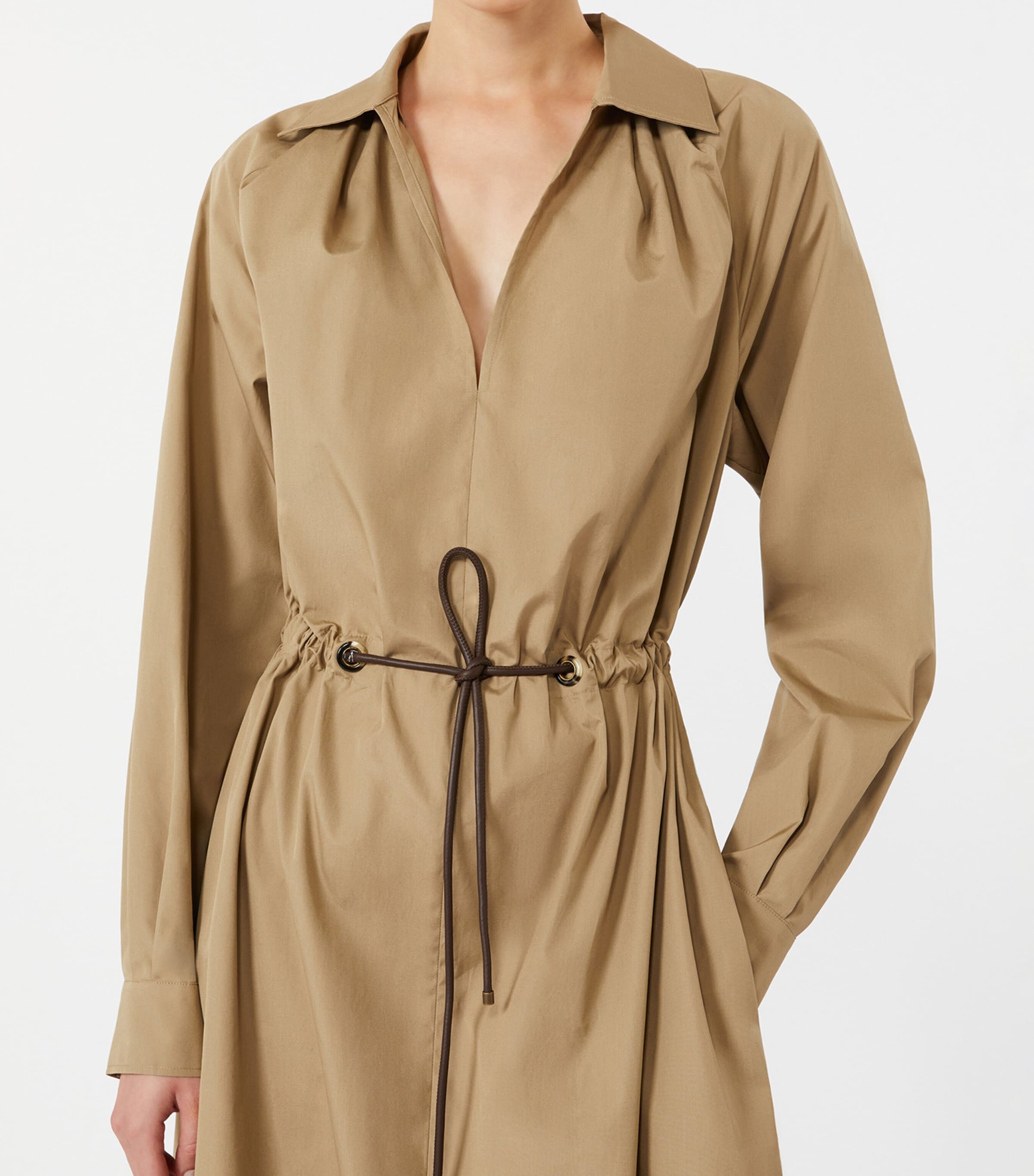 Max Mara Womens Cotton Drawstring Midi Shirt Dress Kaki Image 5
