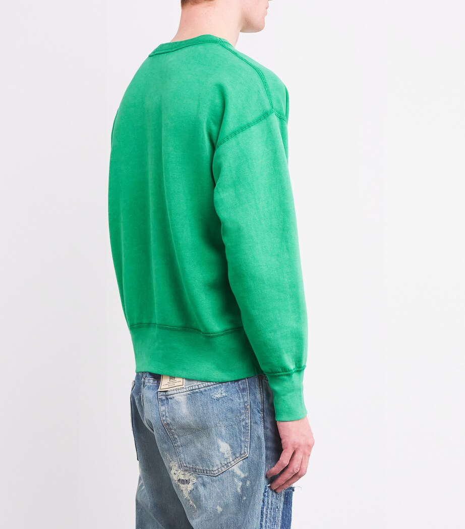 Cotton Prep Script Sweatshirt GREEN Image 4
