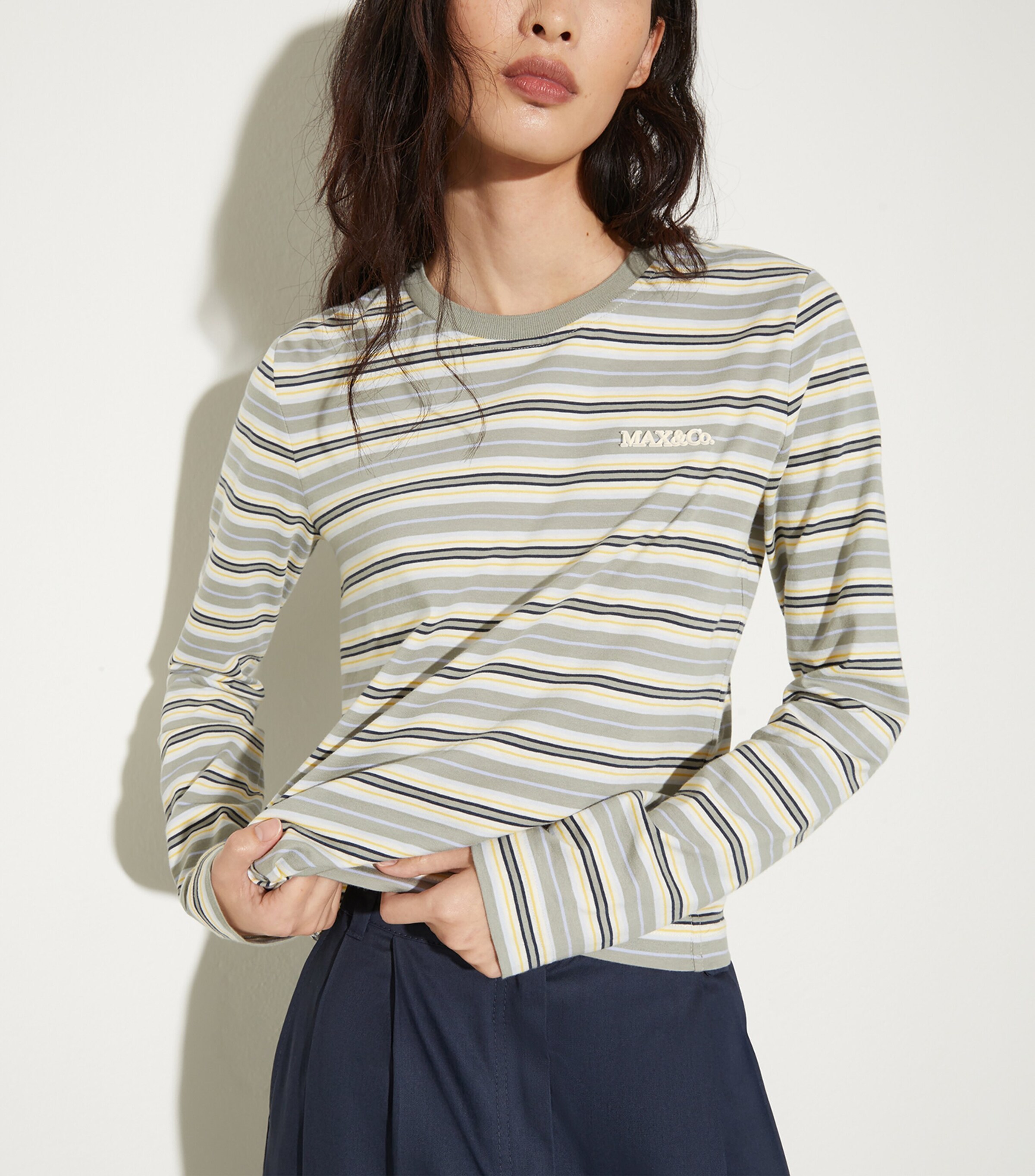 MAX&Co. Womens Cotton Stripe T-Shirt Sage Image 2