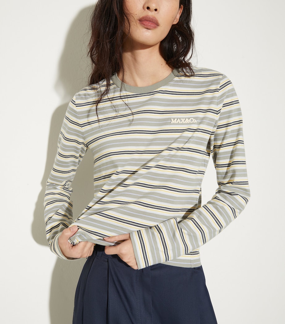 MAX&Co. Womens Cotton Stripe T-Shirt Sage Image 2