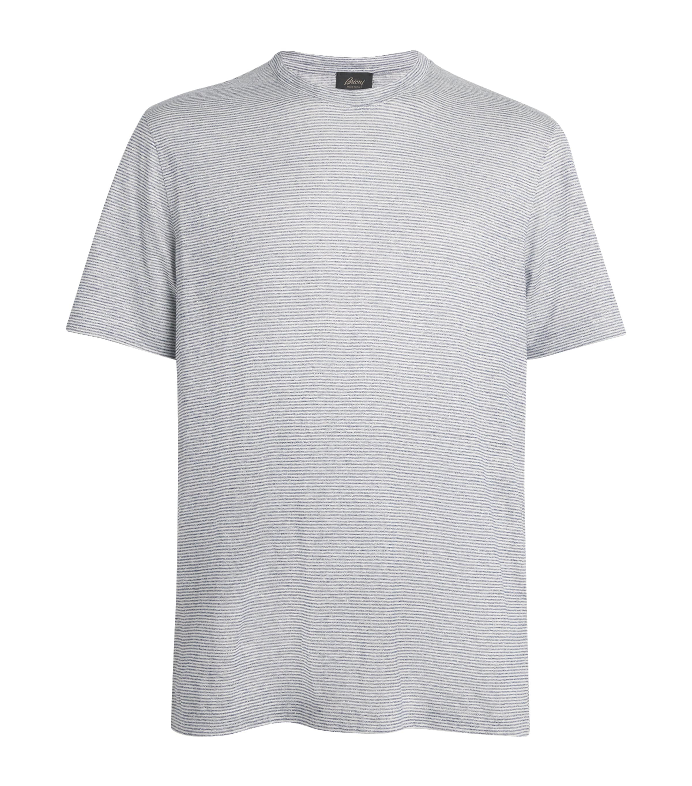 Brioni Mens Linen-Cotton Stripe T-Shirt Image 1