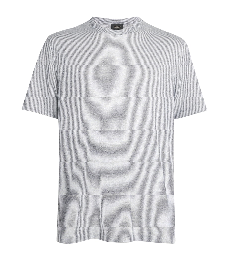 Brioni Mens Linen-Cotton Stripe T-Shirt Image 1
